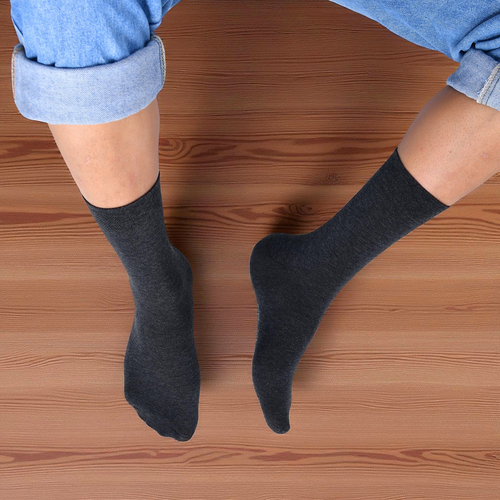 VINCO Men's Grey Cotton Crew Socks – 12 Pairs, Breathable, Cushioned – Sizes 9-11 & 10-13