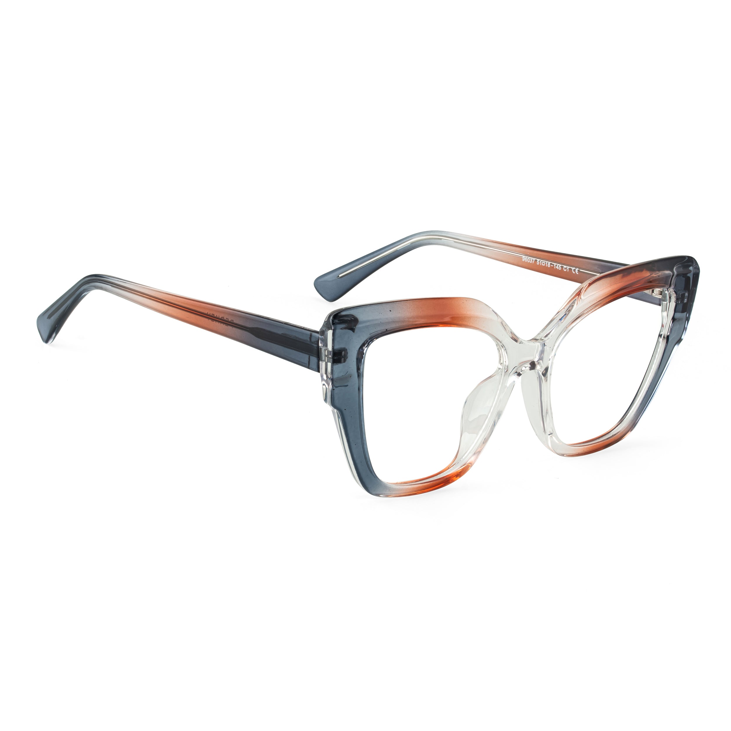 PERKEY Full Rim Cat Eye-Oversized Transparent Blue Cut Eyeglasses Women - OPTL001-C2