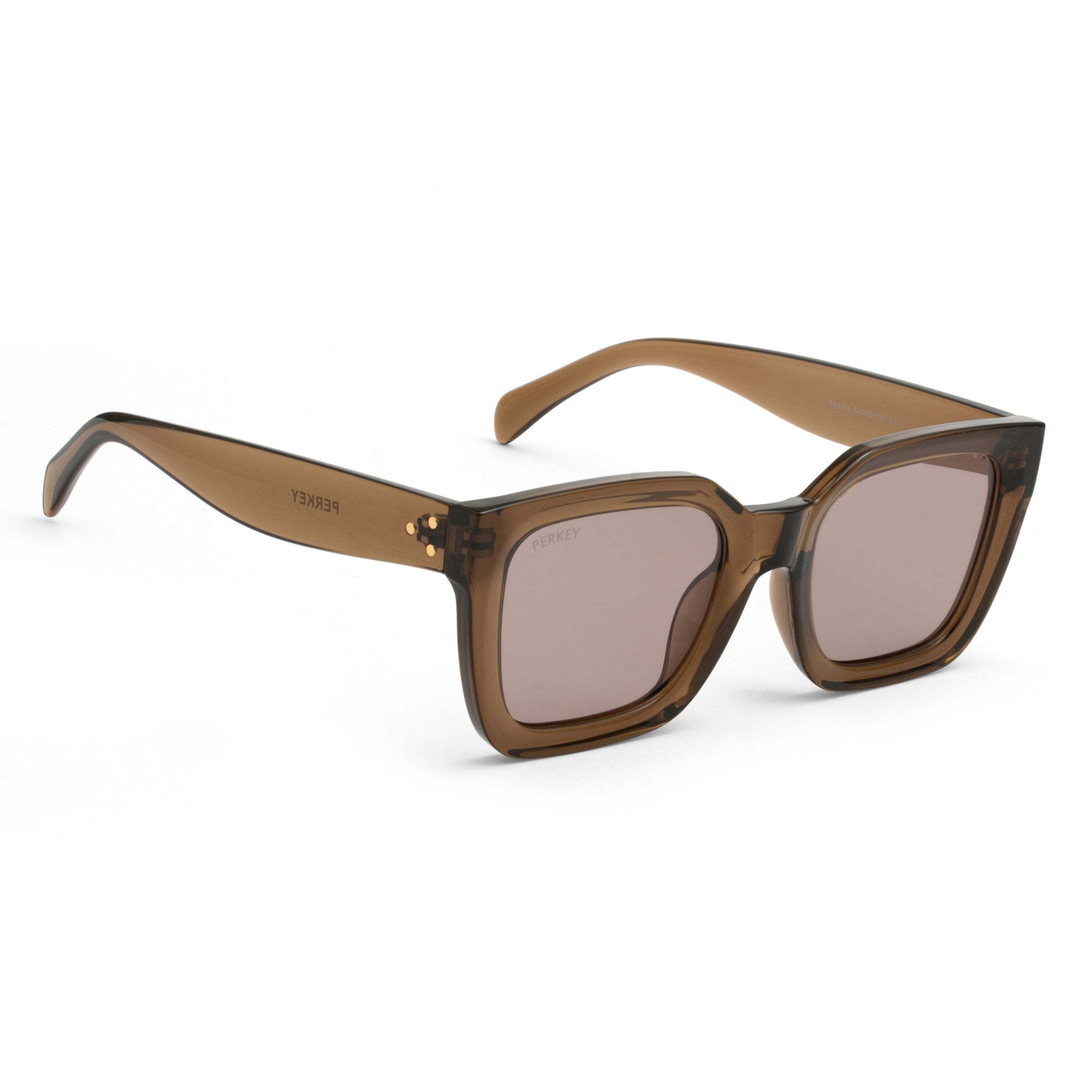 PERKEY Square-Oversized Brown UV Protected Polarized Sunglasses Men Women - PRKY005-C4