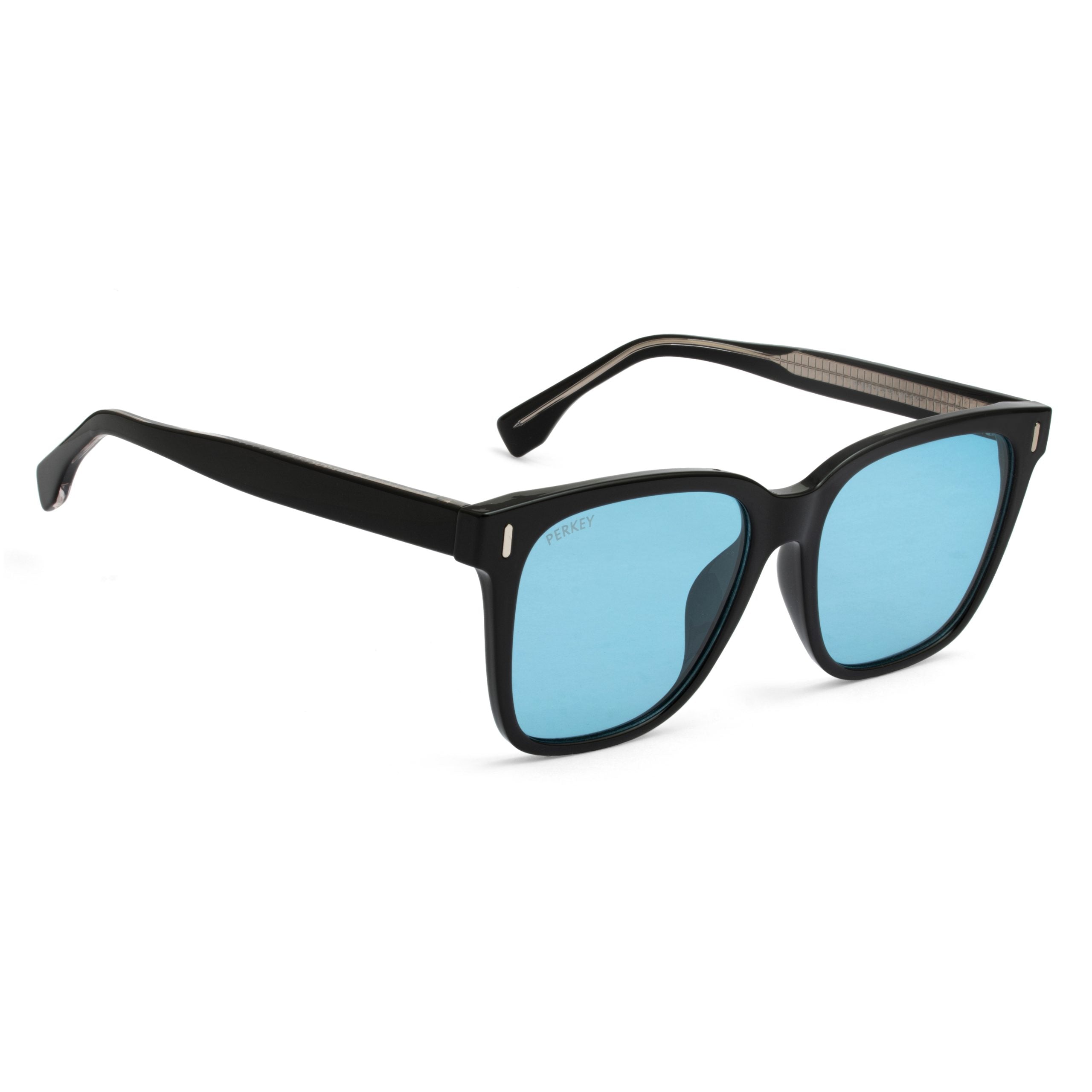 PERKEY Square Transparent Blue UV Protected Polarized Sunglasses Men Women - PRKY0010-C2