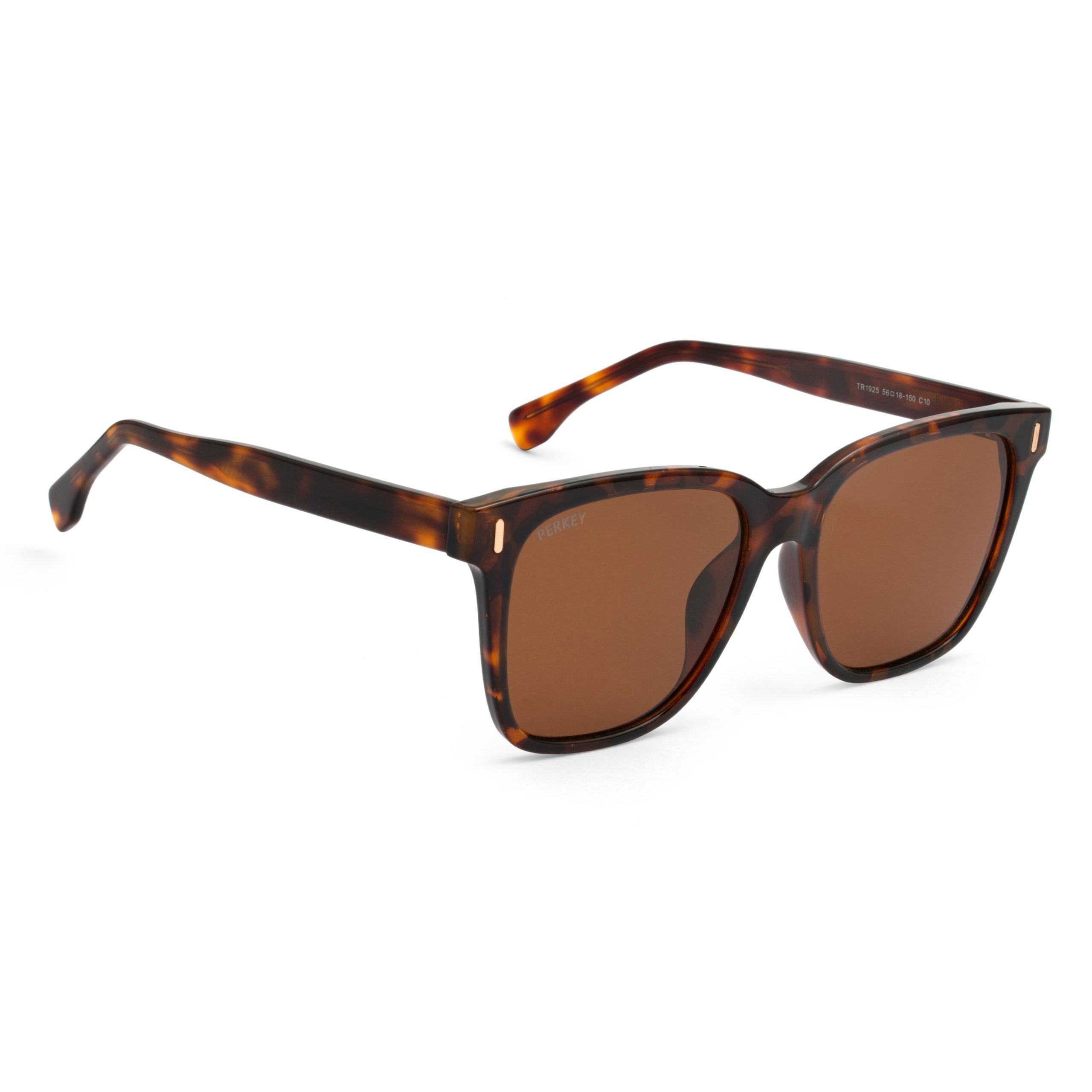 PERKEY Square Brown UV Protected Polarized Sunglasses Men Women - PRKY0010-C3