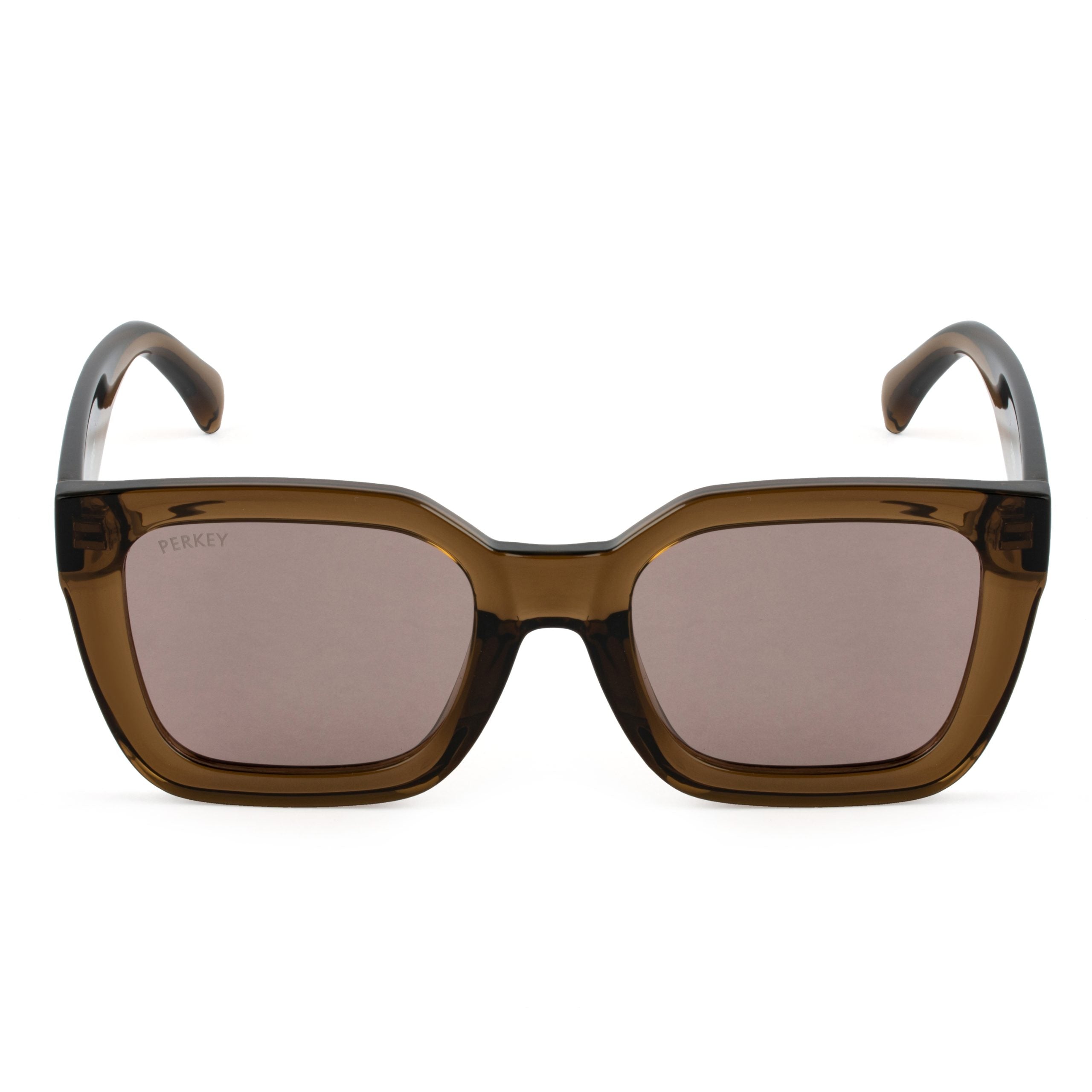 PERKEY Square-Oversized Brown UV Protected Polarized Sunglasses Men Women - PRKY005-C4