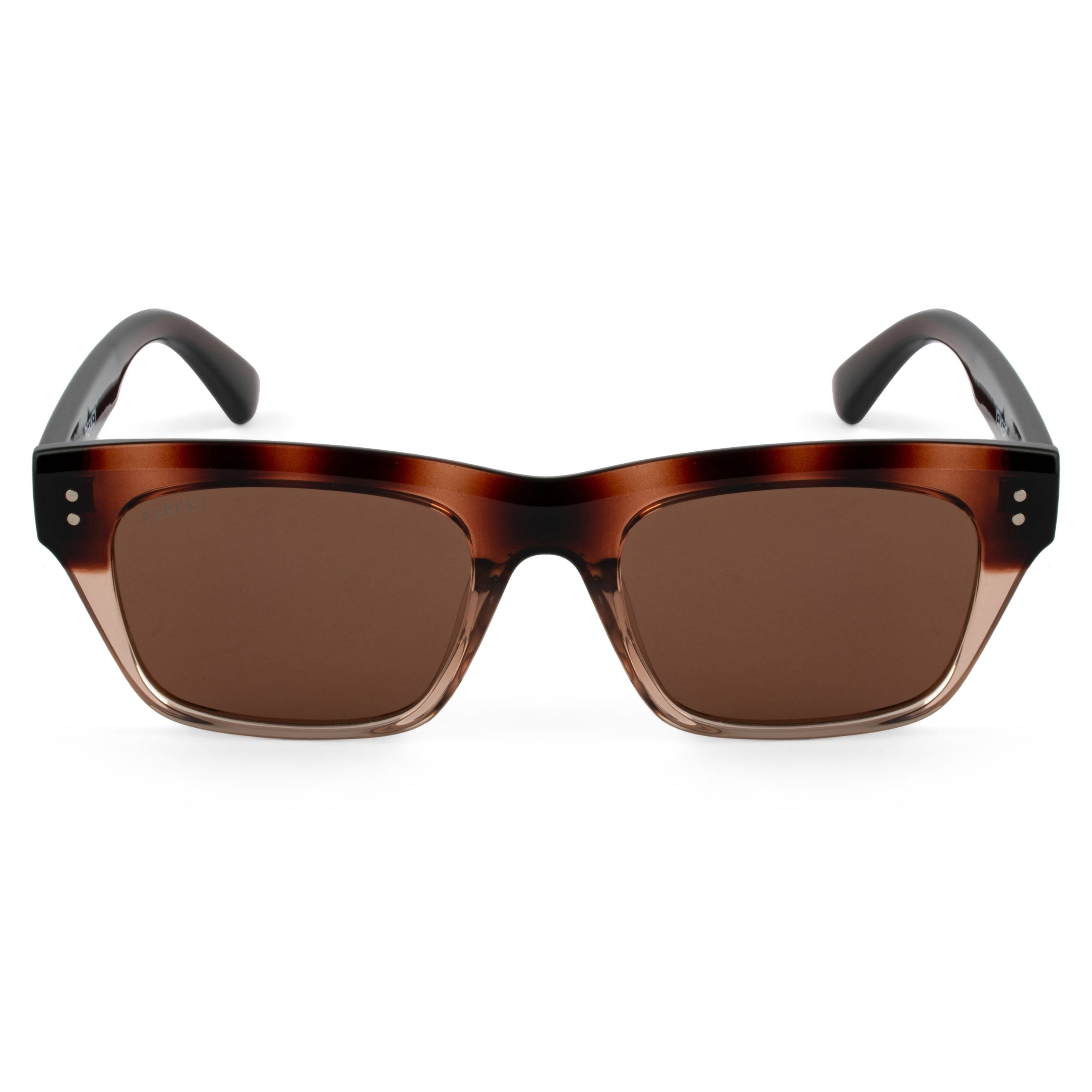 PERKEY Square-Oversized Brown UV Protected Polarized Sunglasses Men Women - PRKY002-C2