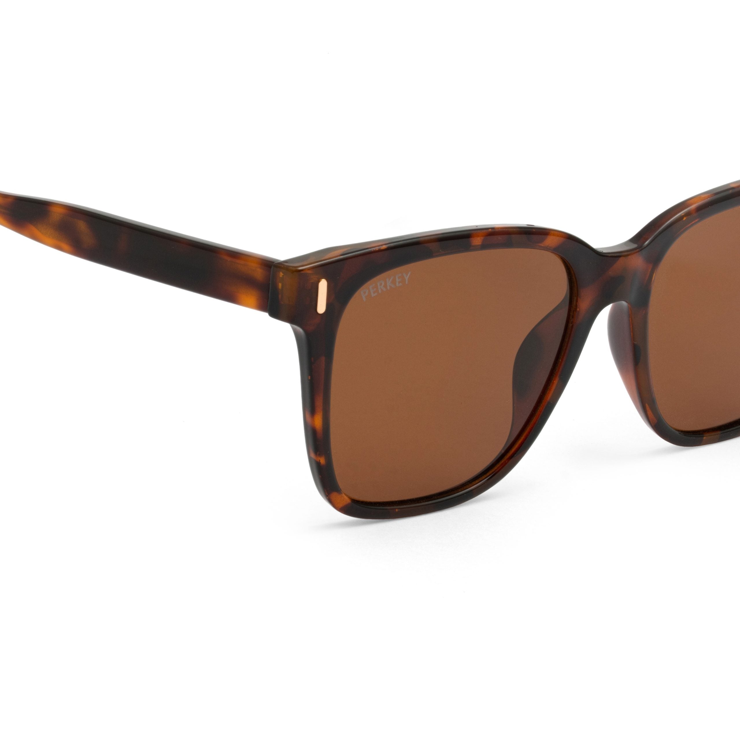 PERKEY Square Brown UV Protected Polarized Sunglasses Men Women - PRKY0010-C3