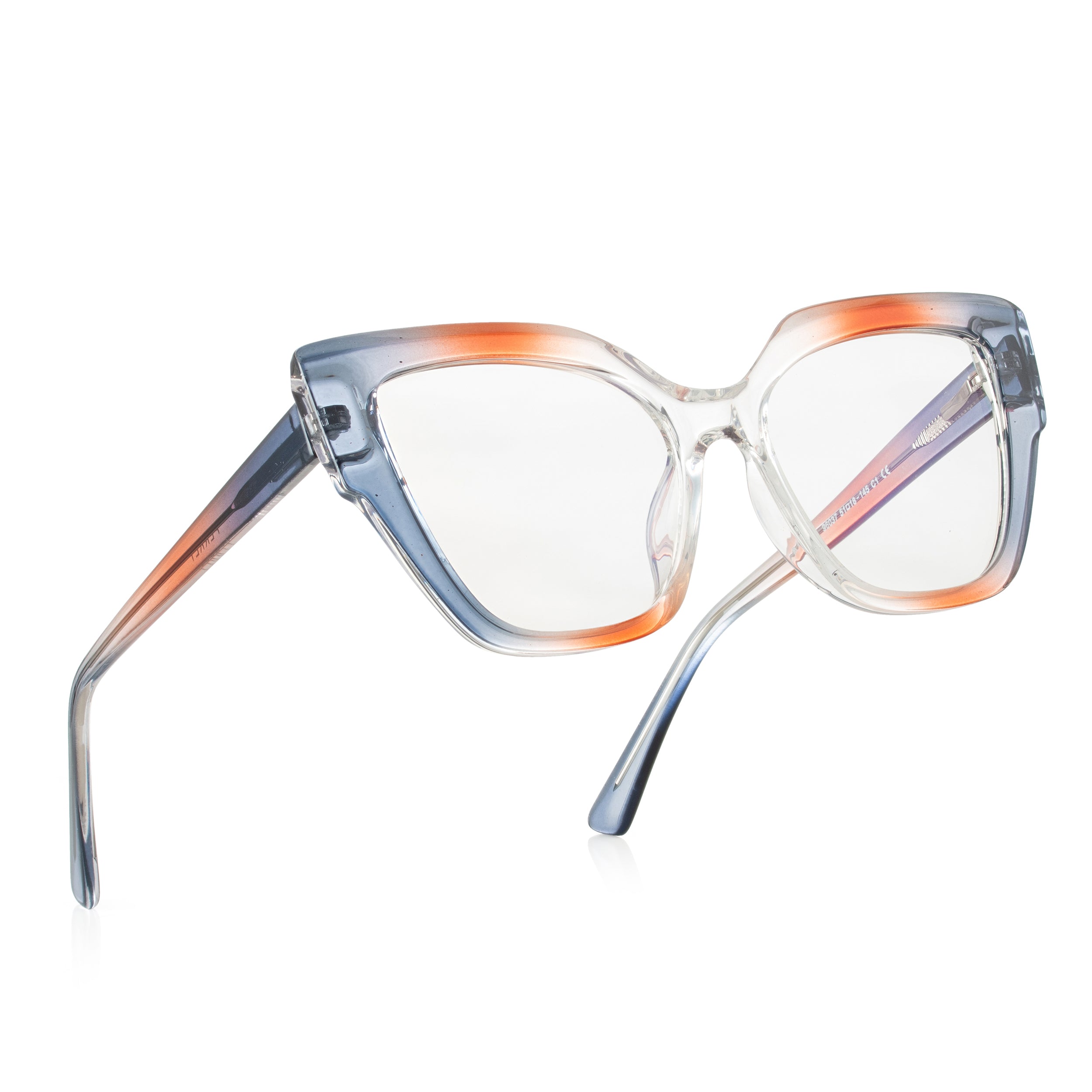 PERKEY Full Rim Cat Eye-Oversized Transparent Blue Cut Eyeglasses Women - OPTL001-C2