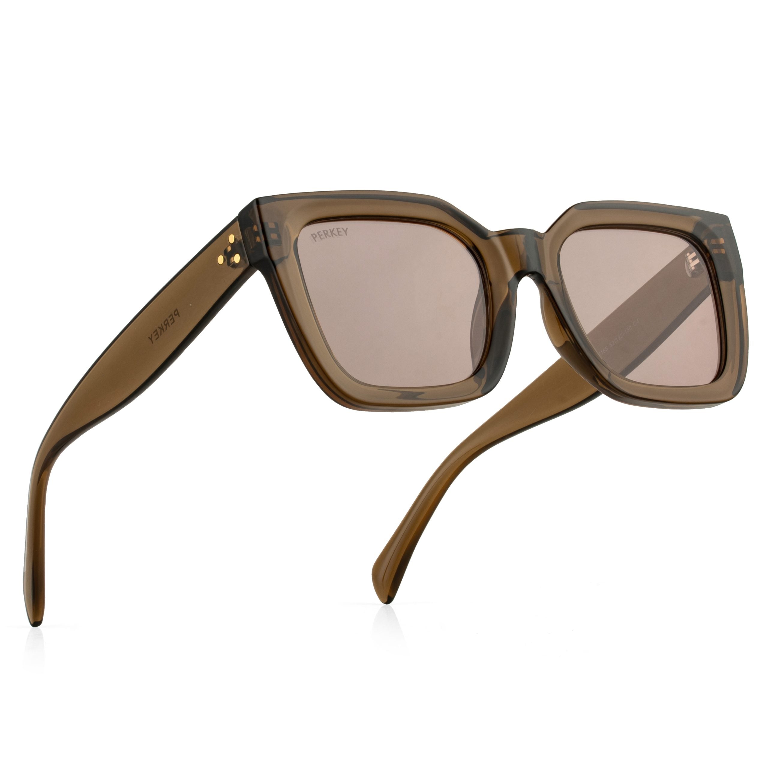 PERKEY Square-Oversized Brown UV Protected Polarized Sunglasses Men Women - PRKY005-C4