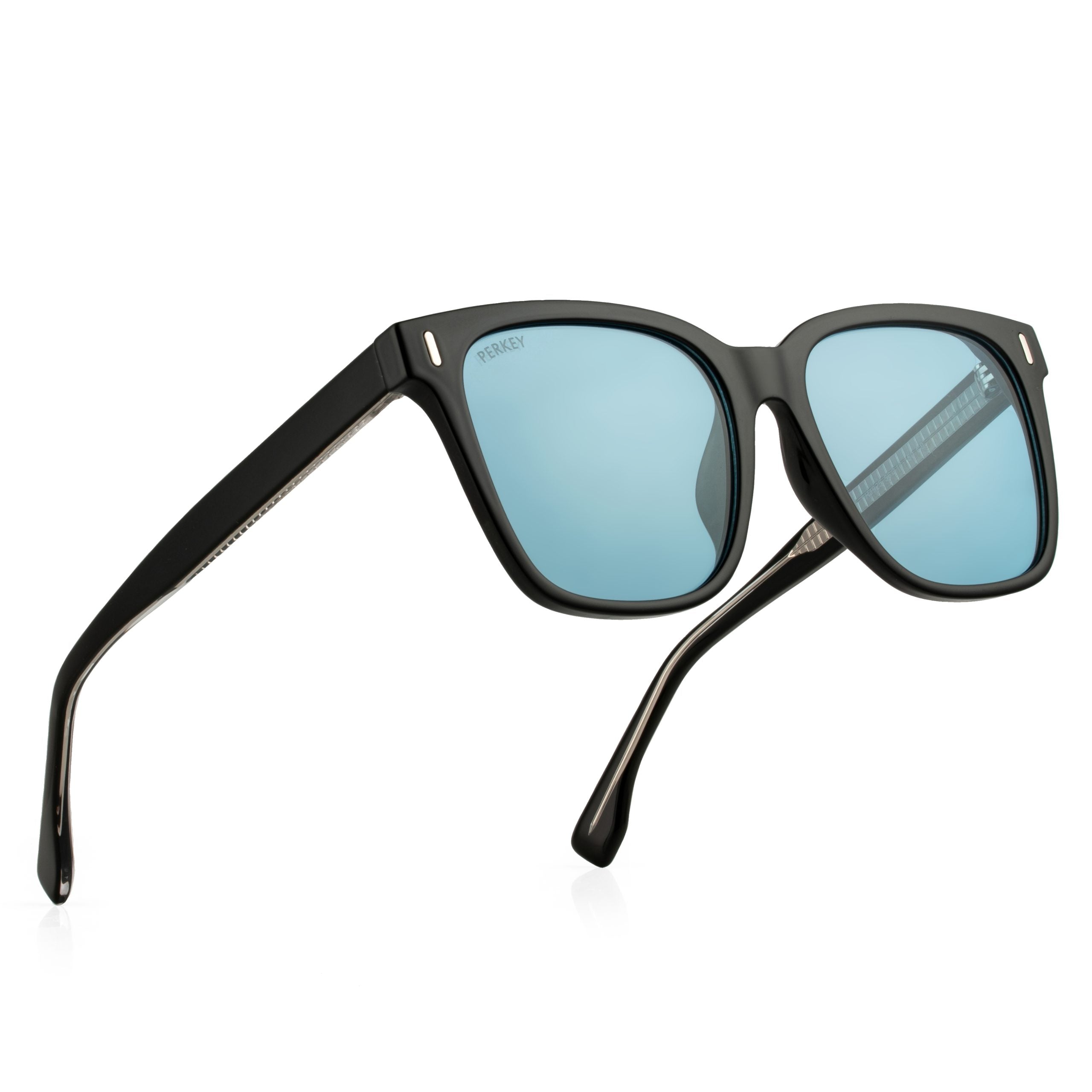PERKEY Square Transparent Blue UV Protected Polarized Sunglasses Men Women - PRKY0010-C2