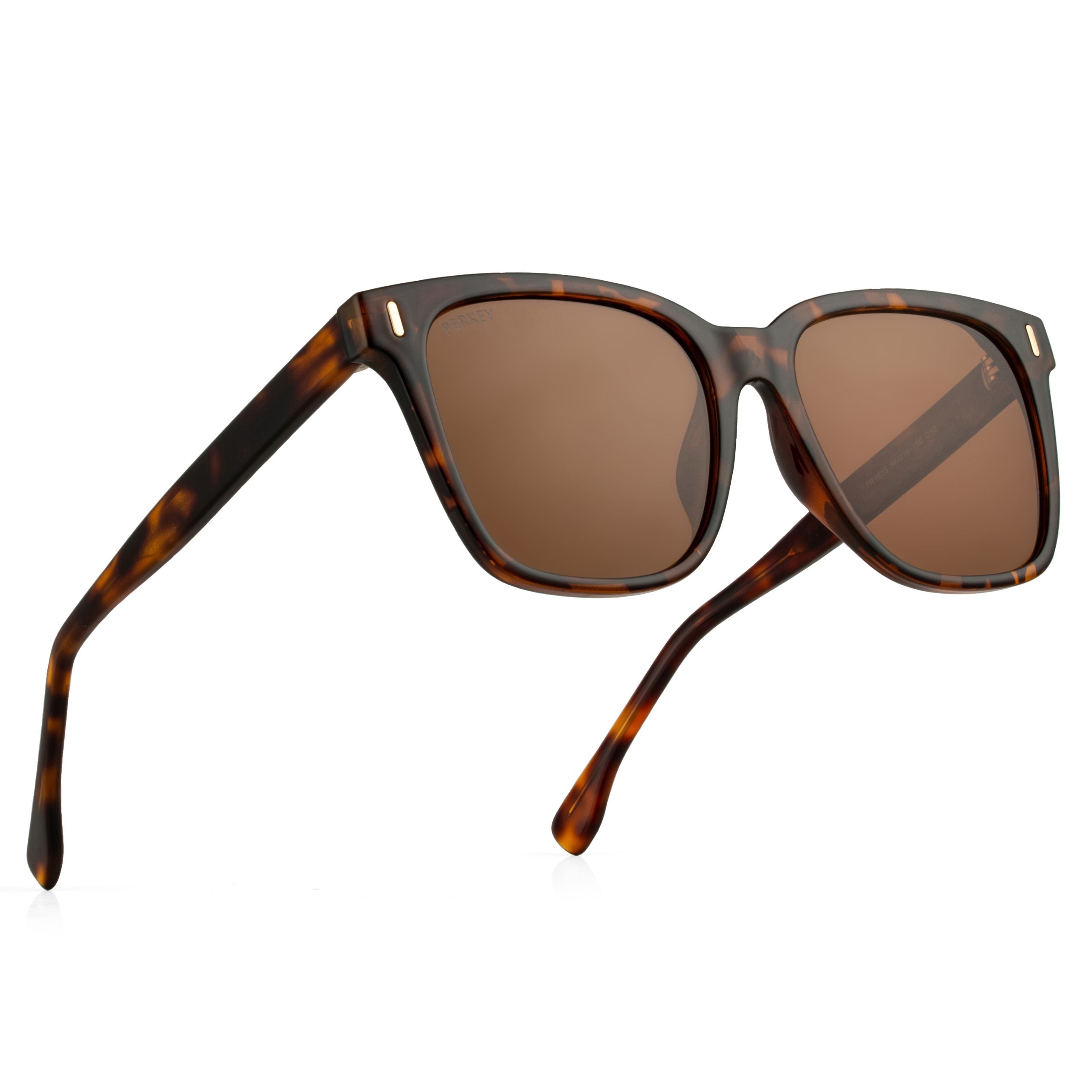 PERKEY Square Brown UV Protected Polarized Sunglasses Men Women - PRKY0010-C3
