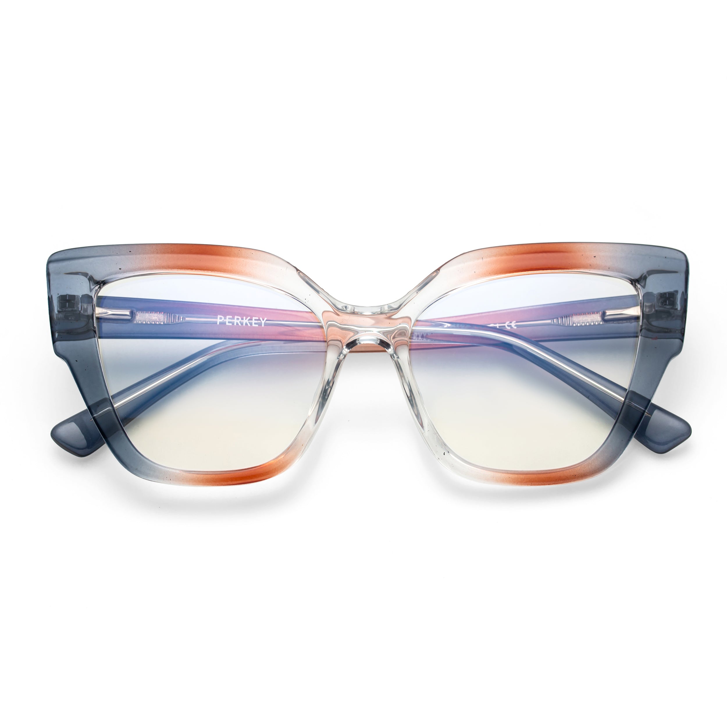 PERKEY Full Rim Cat Eye-Oversized Transparent Blue Cut Eyeglasses Women - OPTL001-C2
