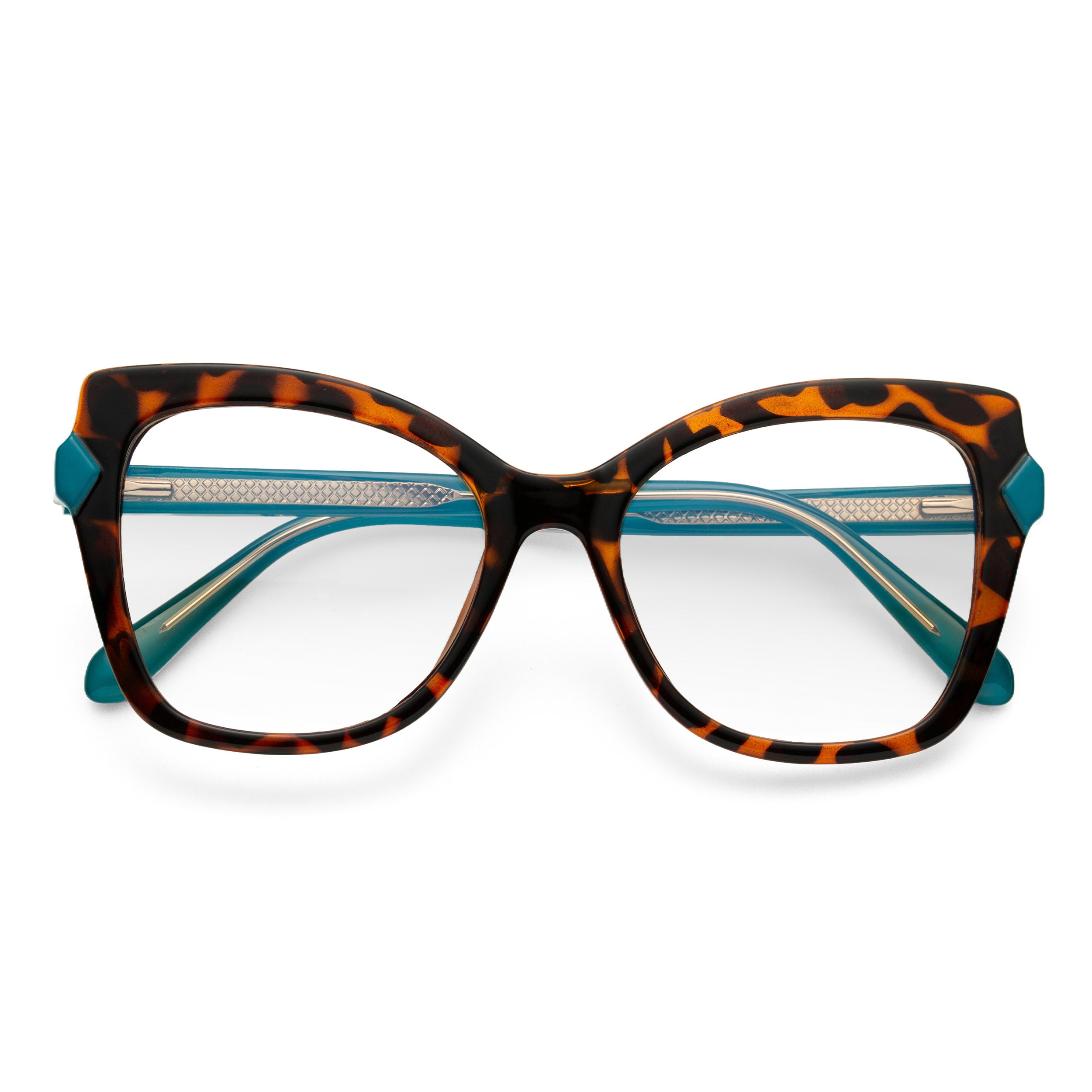 PERKEY Full Rim Cat Eye-Oversized Transparent Blue Cut Spectacles Frames Women - OPTL005-C2