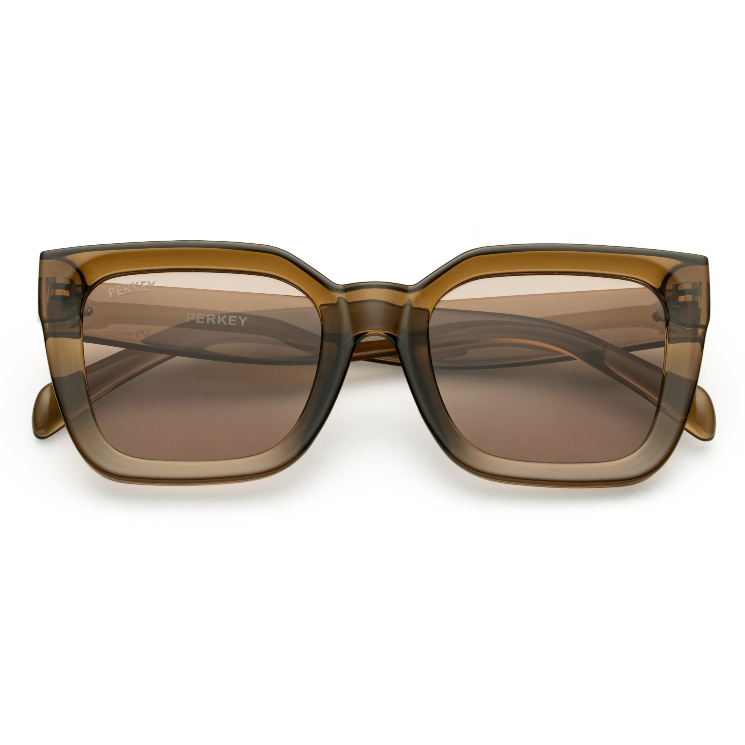 PERKEY Square-Oversized Brown UV Protected Polarized Sunglasses Men Women - PRKY005-C4