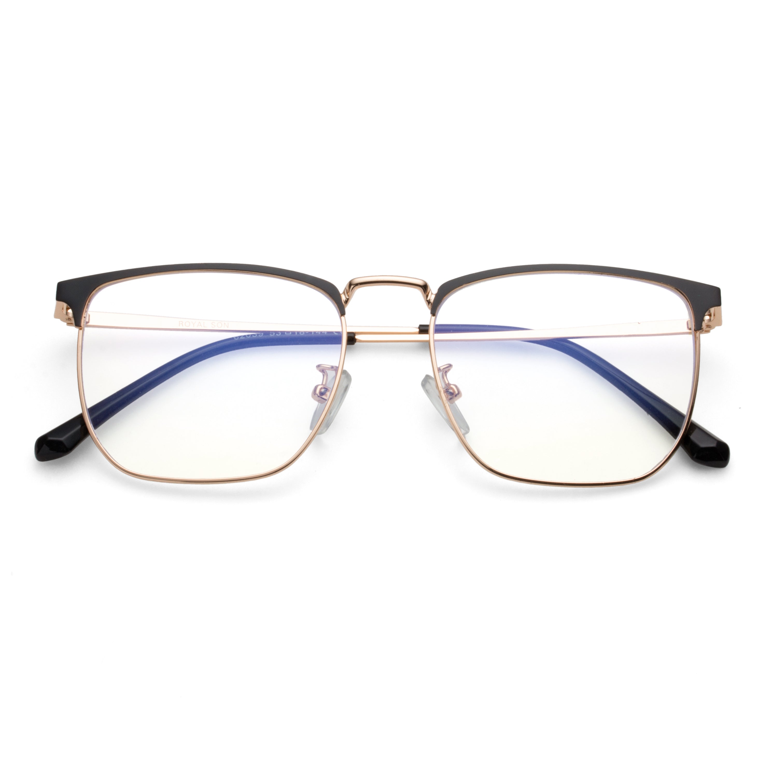 Royal Son Full Rim Black Gold Anti glare Blue Cut Spectacles Frames Men Women - SF0086-C4