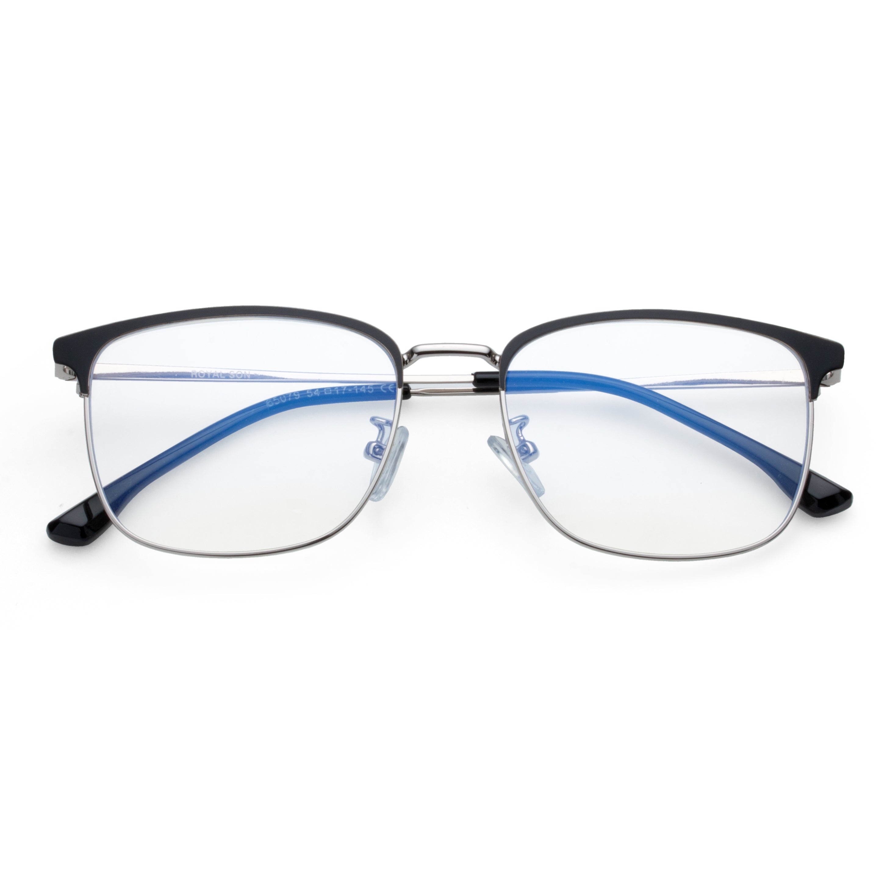 Royal Son Square Black Silver Blue Light Blocking Eyeglasses Men Women - SF0087-C3