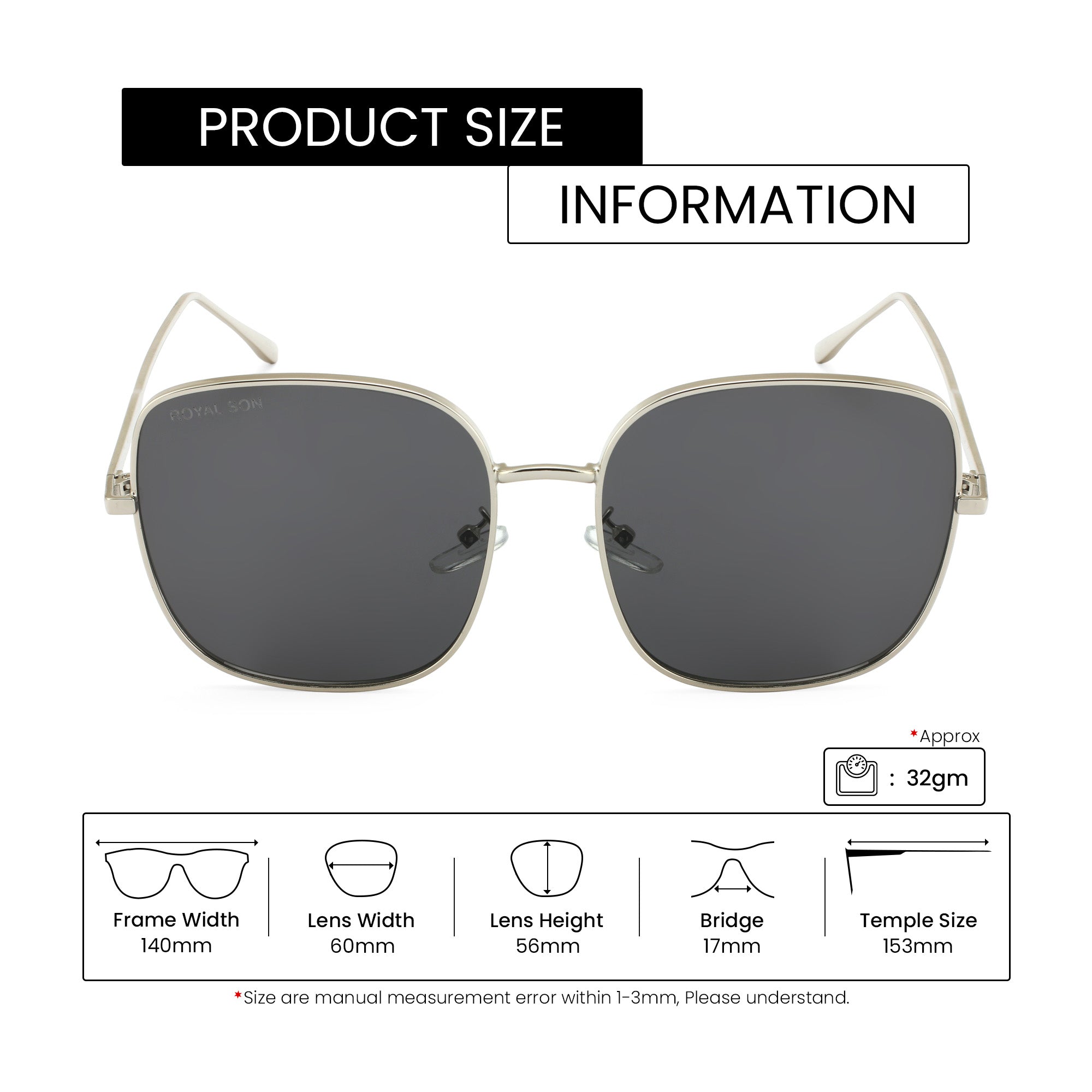 Royal Son Oversized Square UV Protected Women Sunglasses