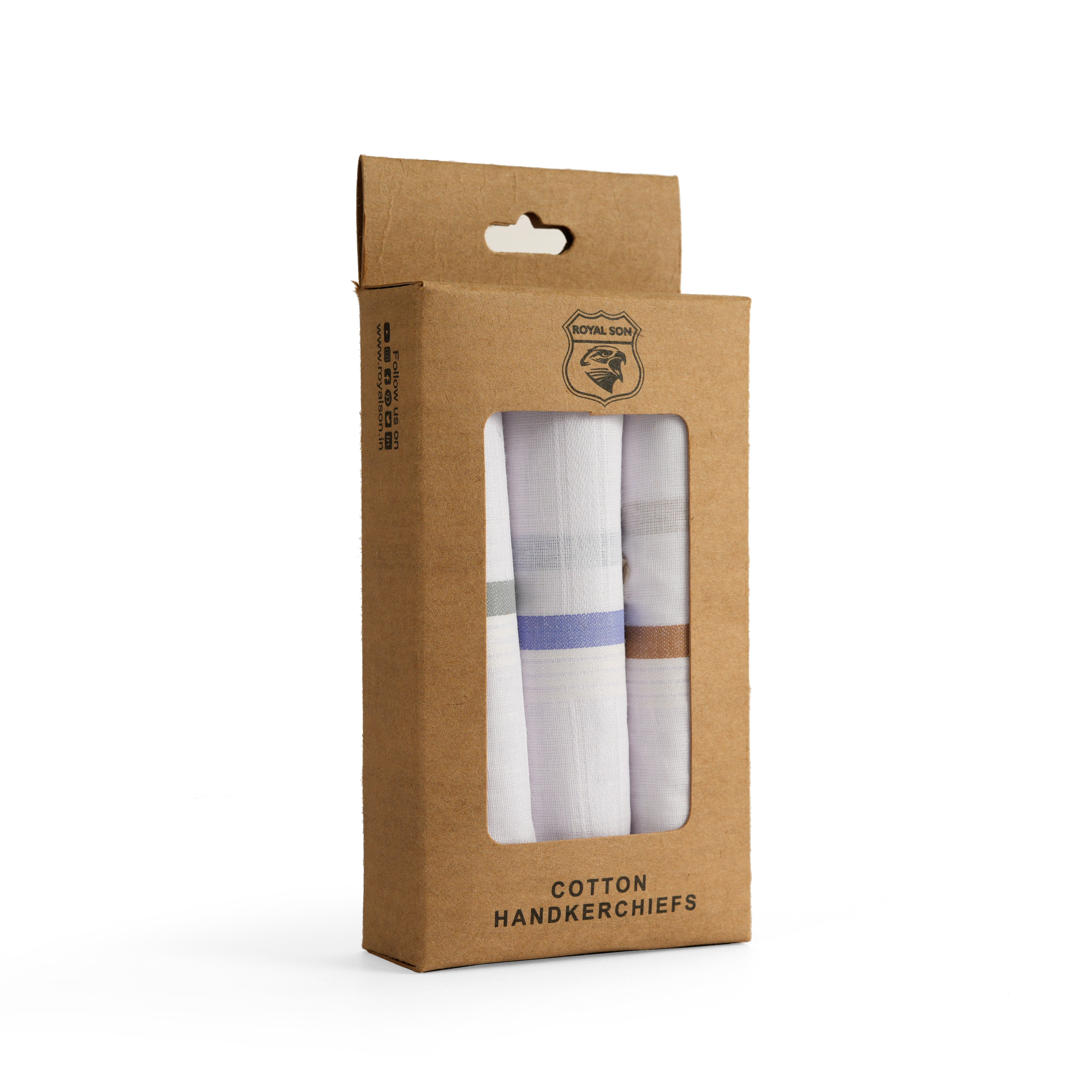ROYAL SON Cotton Handkerchiefs Hanky For Men (Pack of 03) - HNYK-WT-CLR-3P