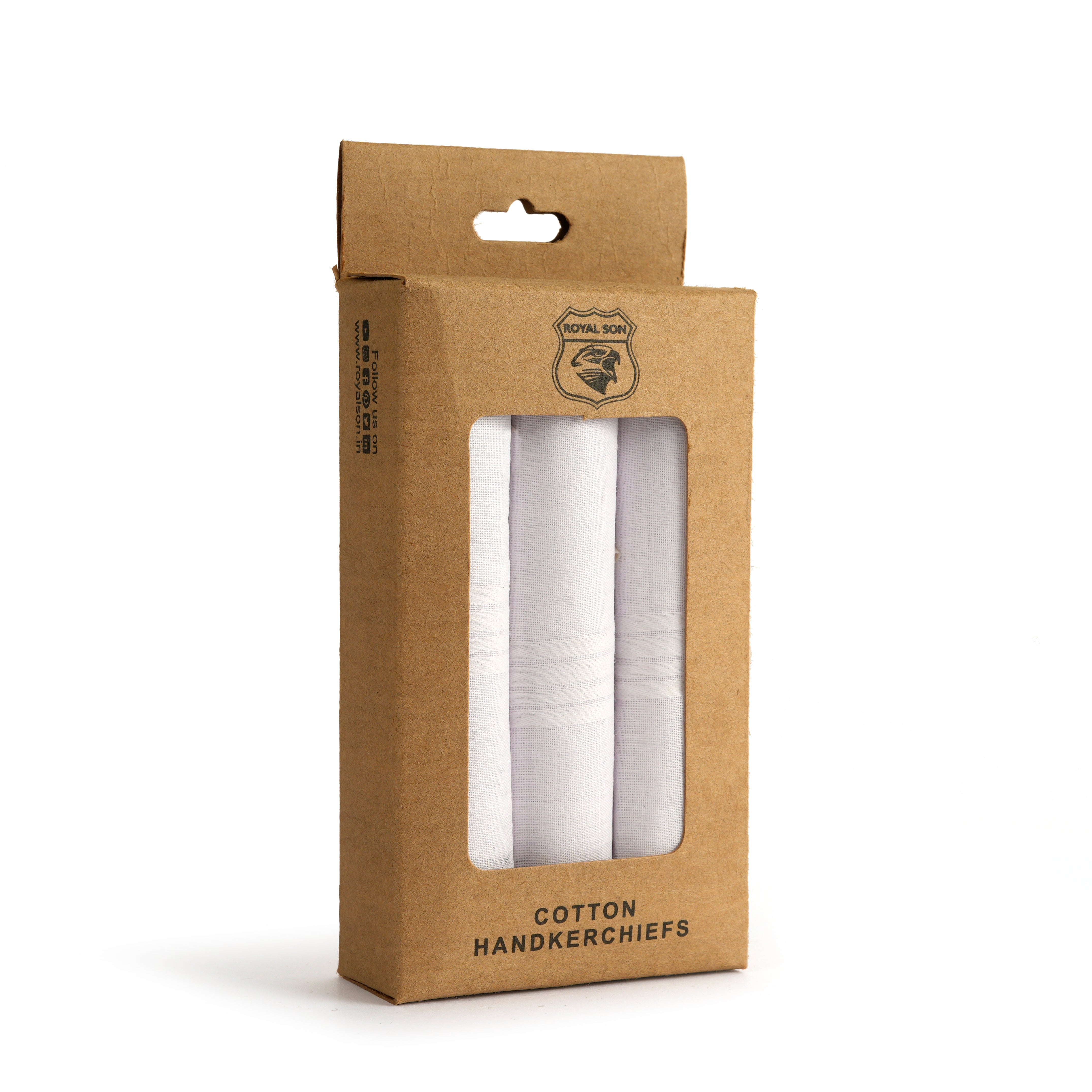 ROYAL SON White Cotton Handkerchiefs Hanky For Men (Pack of 03) - HNYK-WT-WT-3P