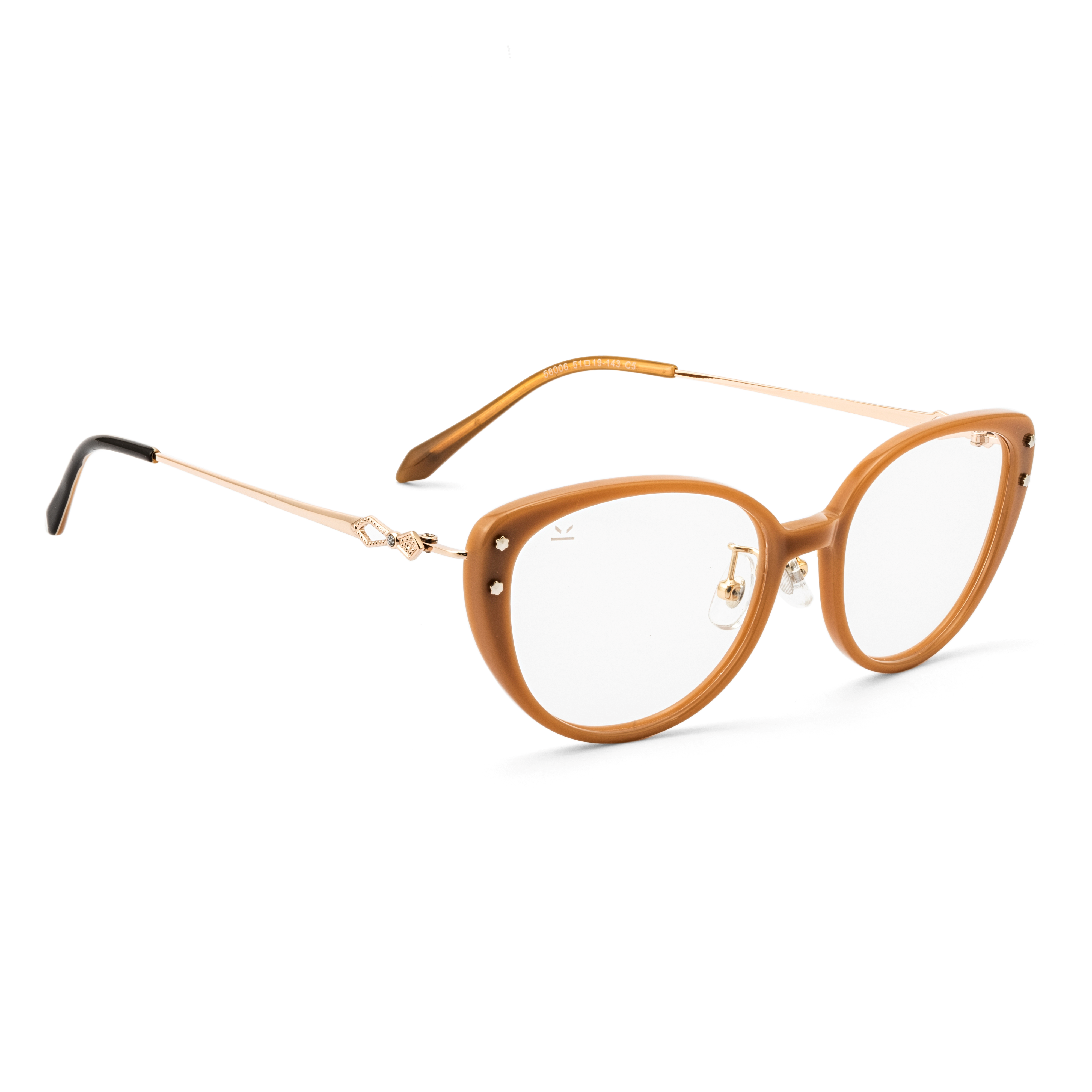 PERKEY Full Rim Cat Eye Gold Brown Spectacle Frame For Women - OPTL0026-C2