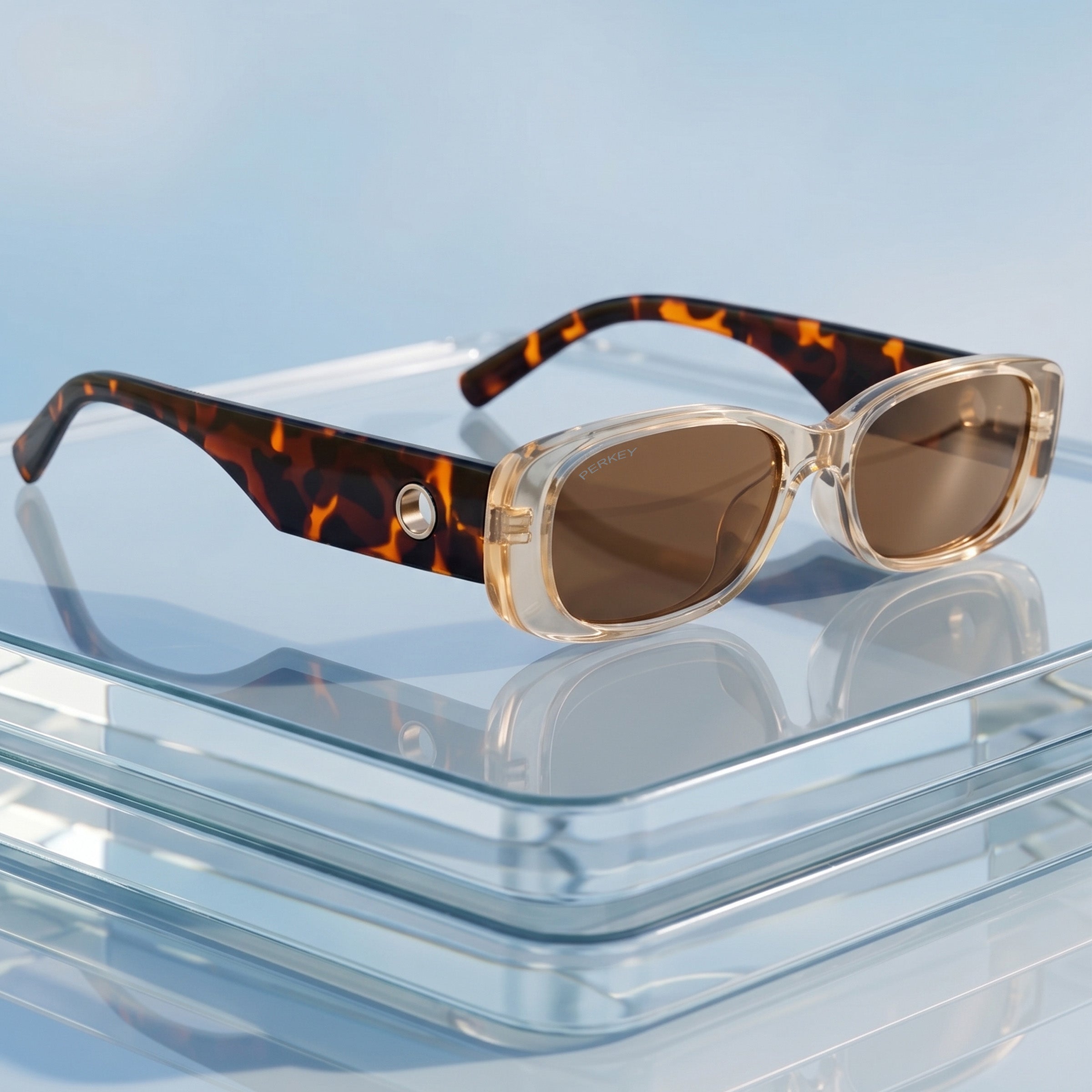 PERKEY Rectangle Brown UV Protected Polarized Stylish Goggles Men Women - PRKY006-C2