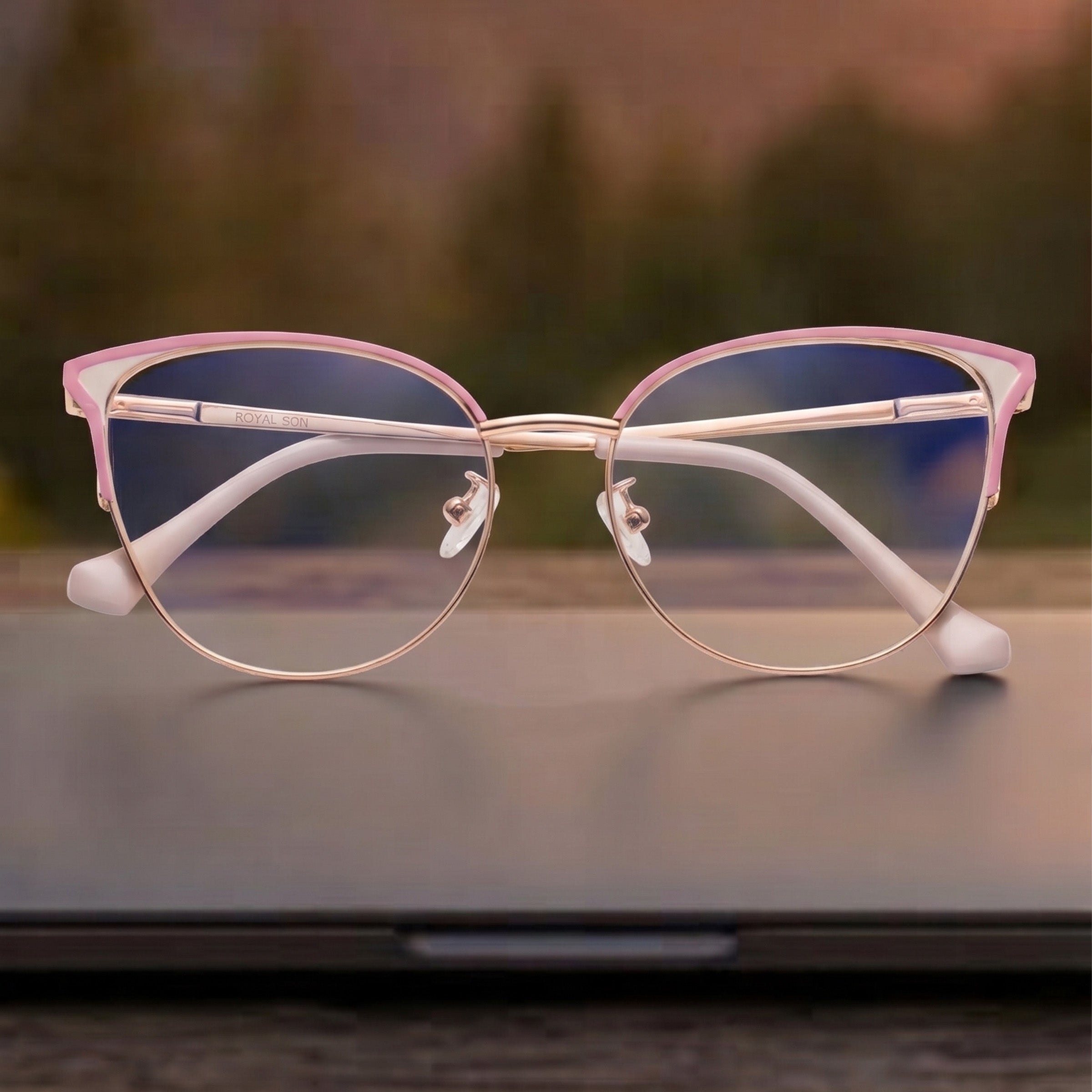 Royal Son Half Rim Pink Gold Anti glare Blue Cut Spectacles Frames Women - SF0084-C4