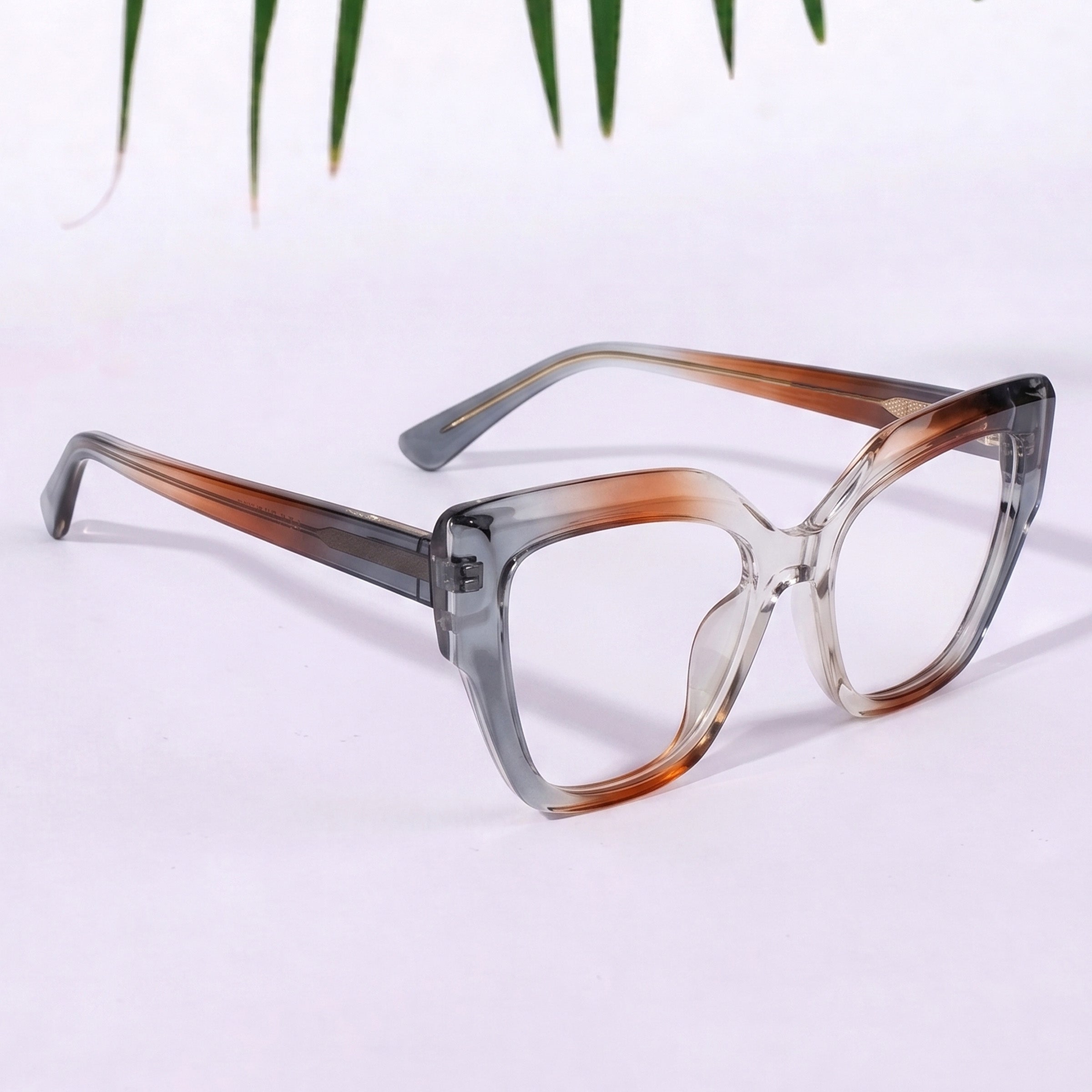 PERKEY Full Rim Cat Eye-Oversized Transparent Blue Cut Eyeglasses Women - OPTL001-C2