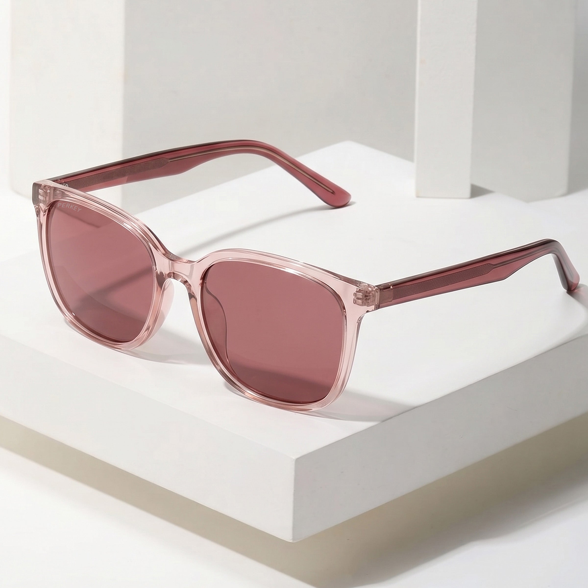 PERKEY Square Pink UV Protected Polarized Stylish Sunglasses Men Women - PRKY008-C3