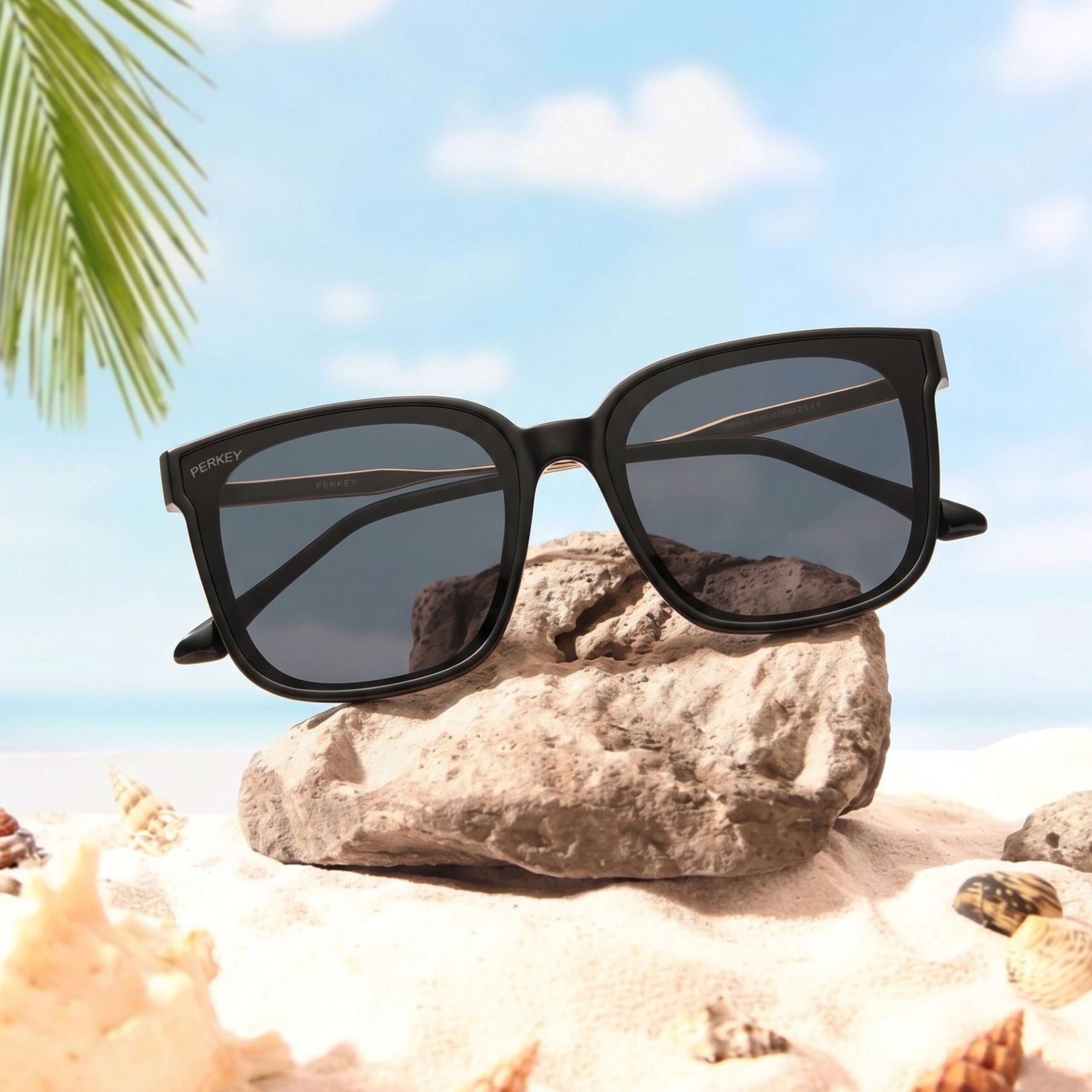 PERKEY Square-Oversized Black UV Protected Sunglasses Men Women - PRKY0013-C1