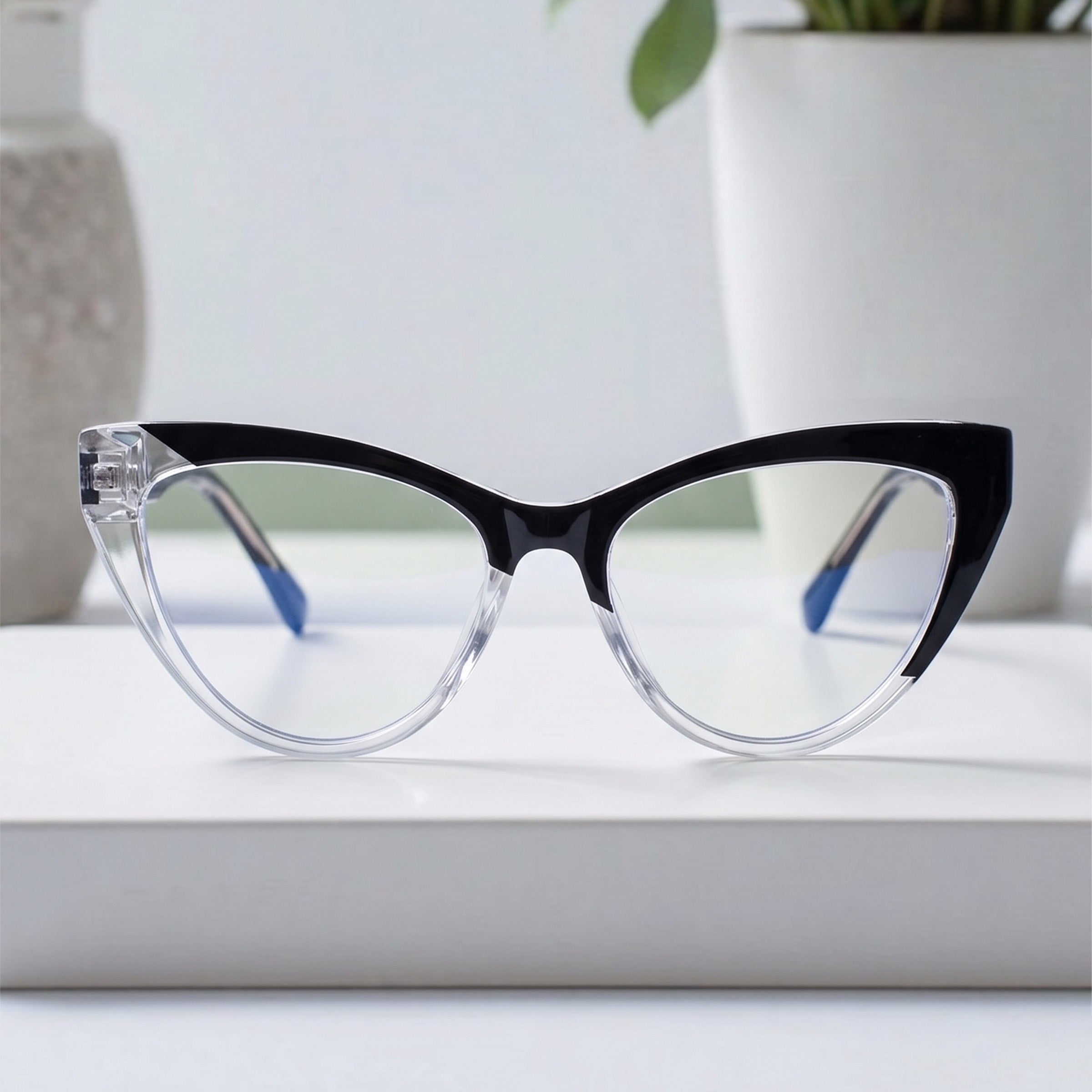 PERKEY Cat Eye Oversized Black White Fusion Computer Glasses For Women - OPTL0010-C4