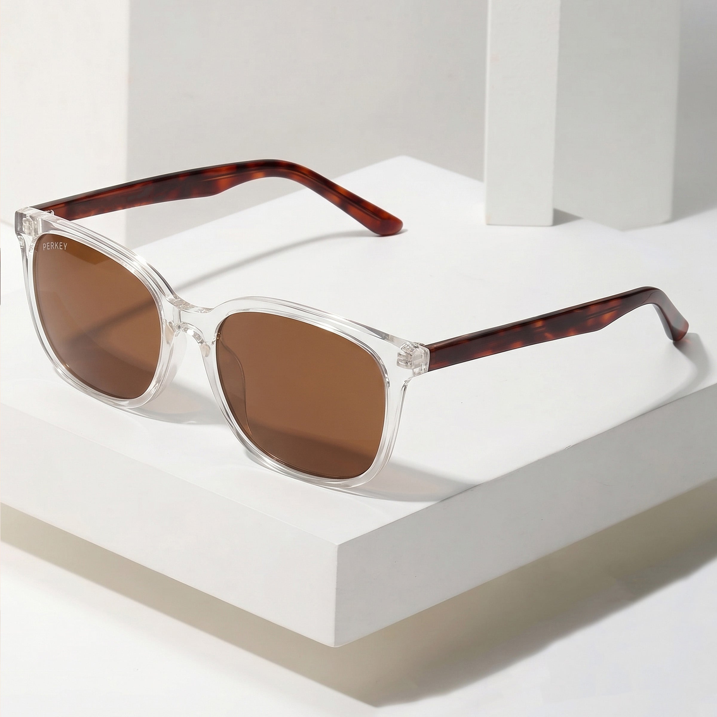 PERKEY Square Brown UV Protected Polarized Sunglasses Men Women - PRKY008-C2