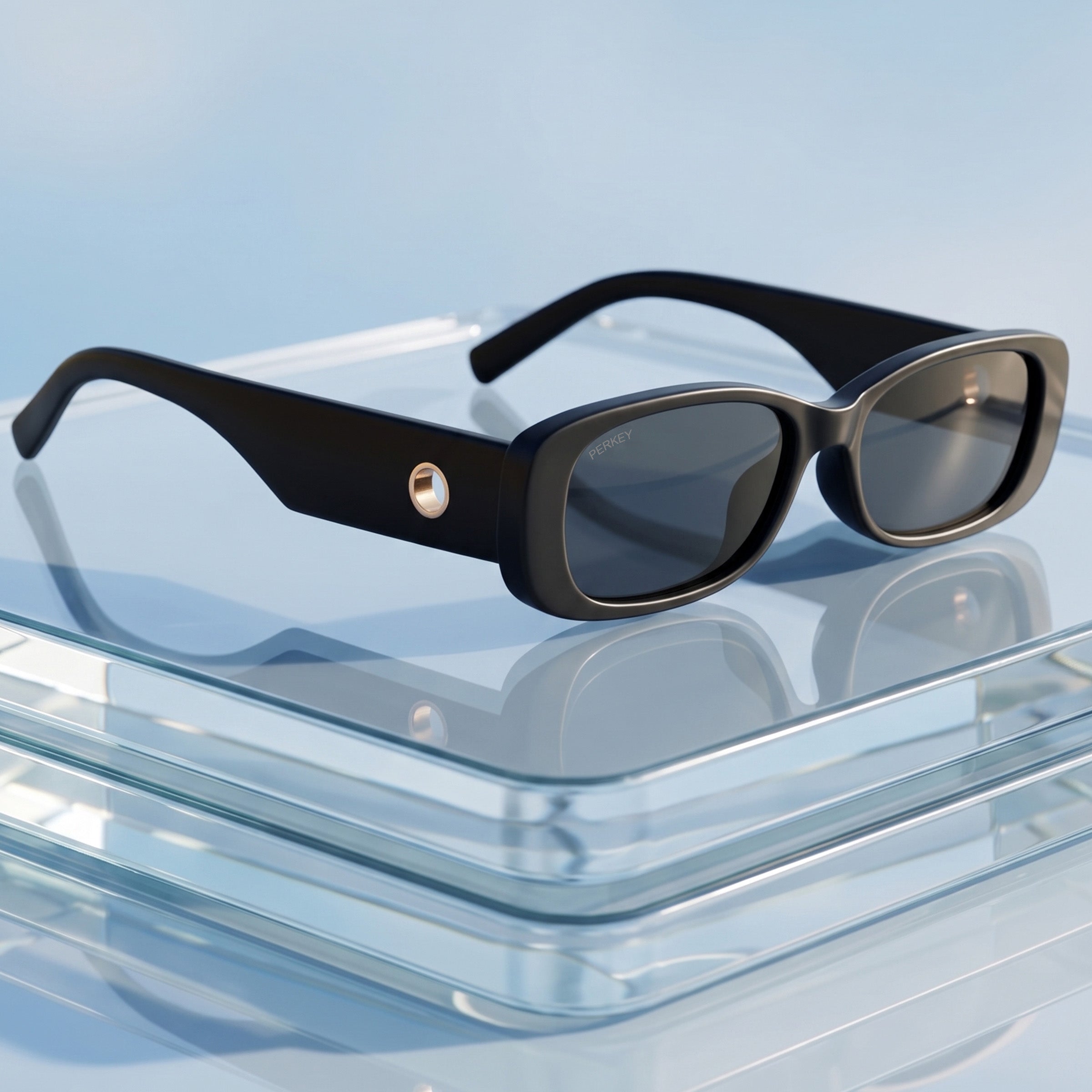PERKEY Rectangle Black UV Protected Polarized Cooling Sunglasses Men Women - PRKY006-C1