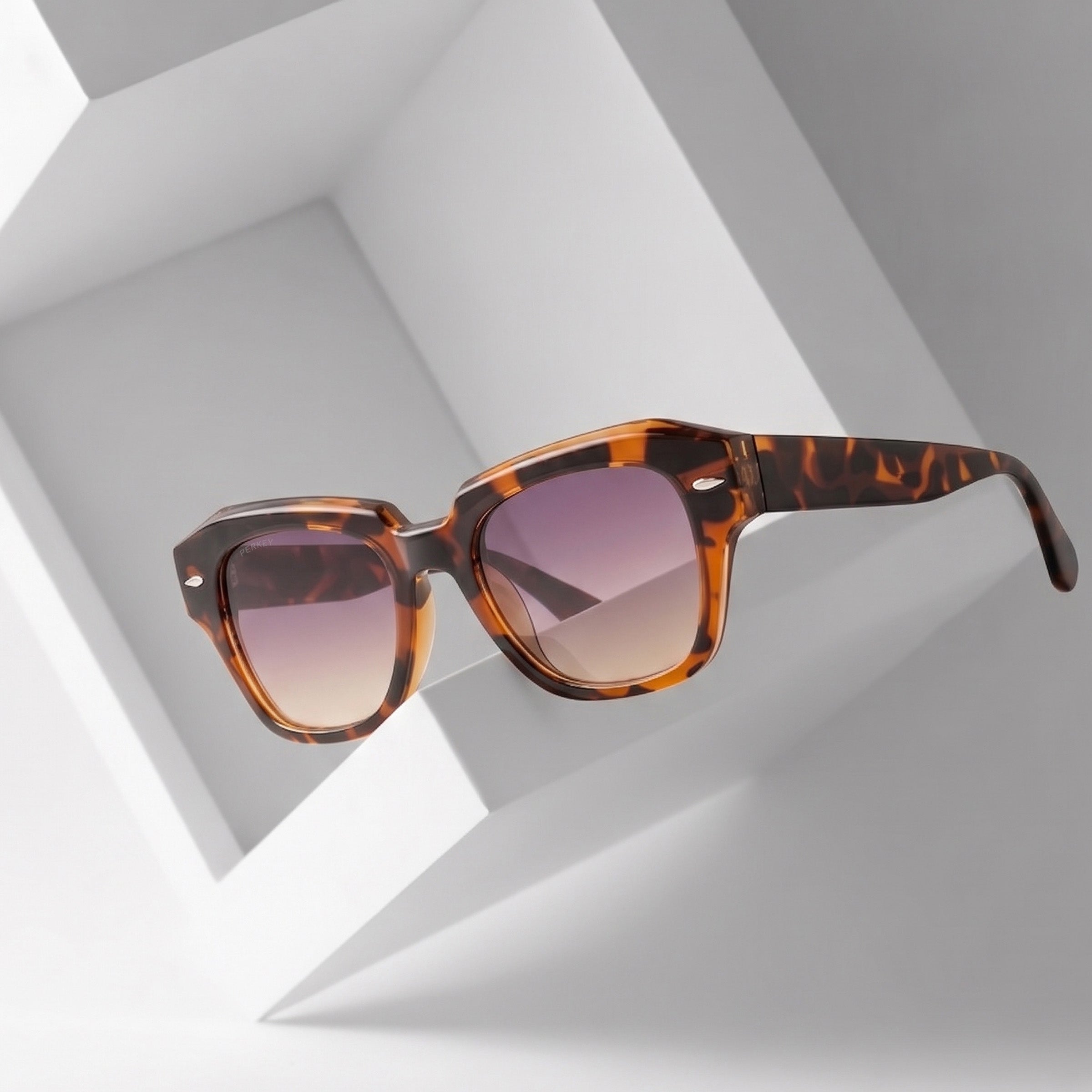 PERKEY Square Brown UV Protected Polarized Cooling Sunglasses Men Women - PRKY004-C5
