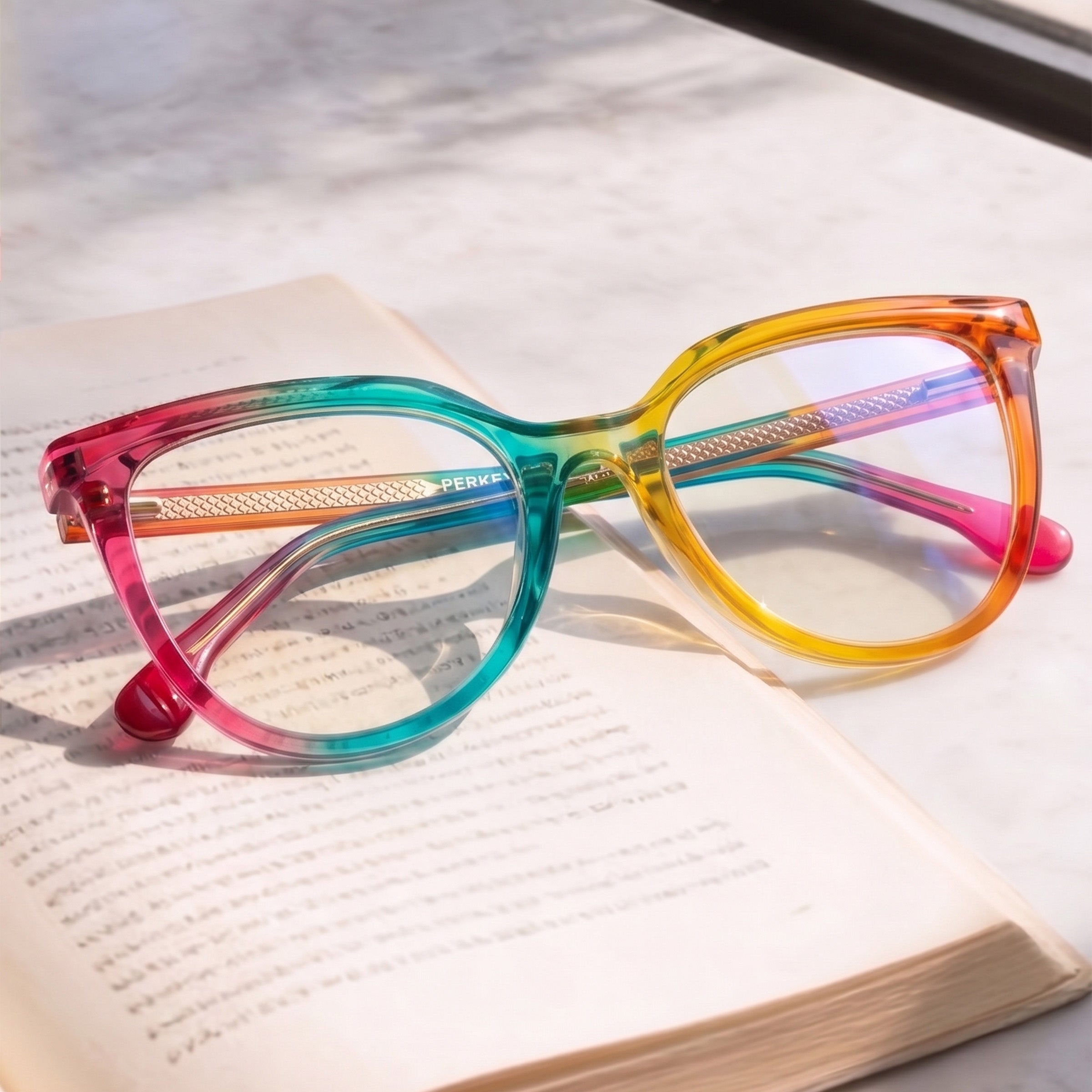 PERKEY Full Rim Oversized-Cat Eye Transparent Computer Glasses Frames Women - OPTL006-C2