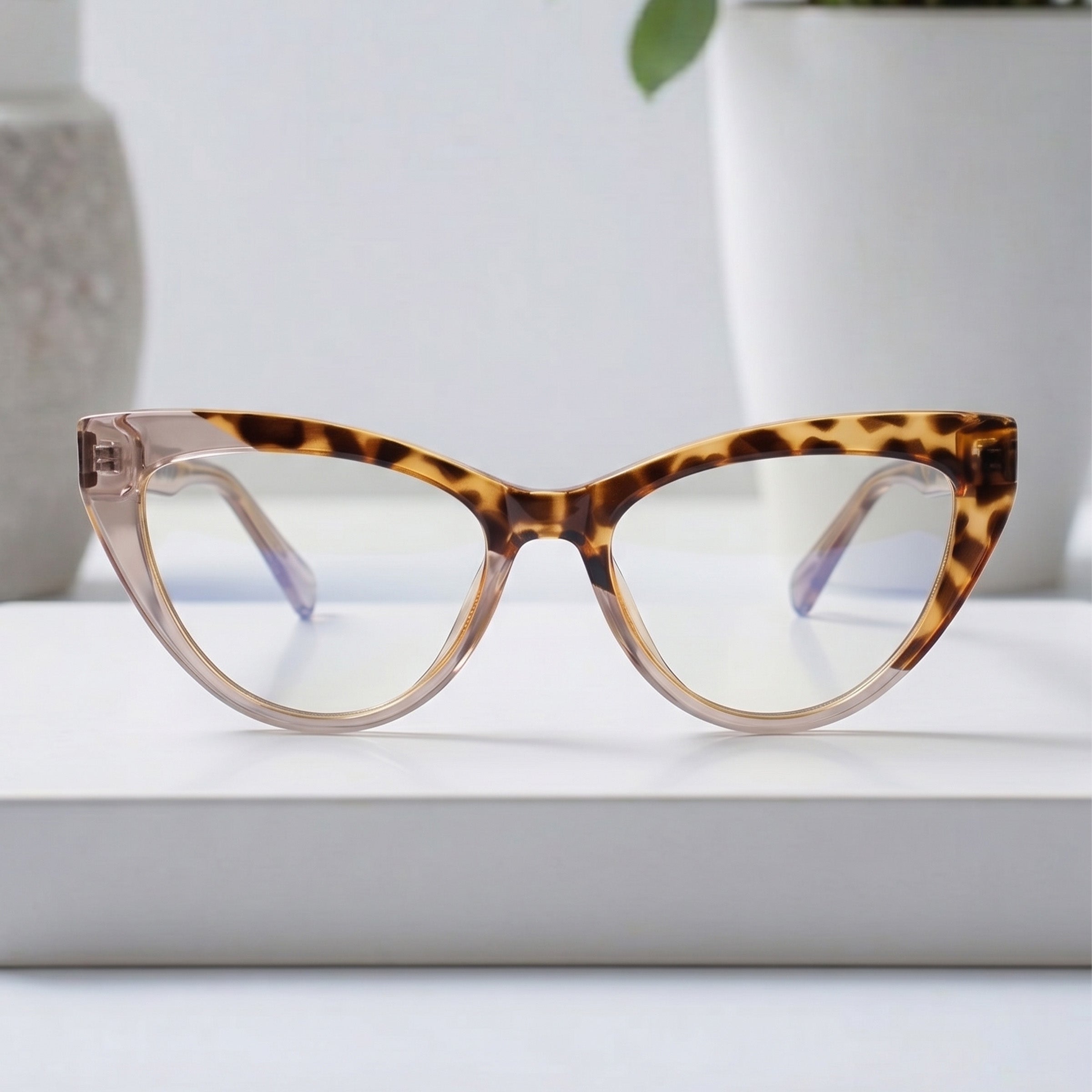 PERKEY Full Rim Cat Eye-Oversized Transparent Computer Blue Cut Spectacles Frames Women - OPTL0010-C2