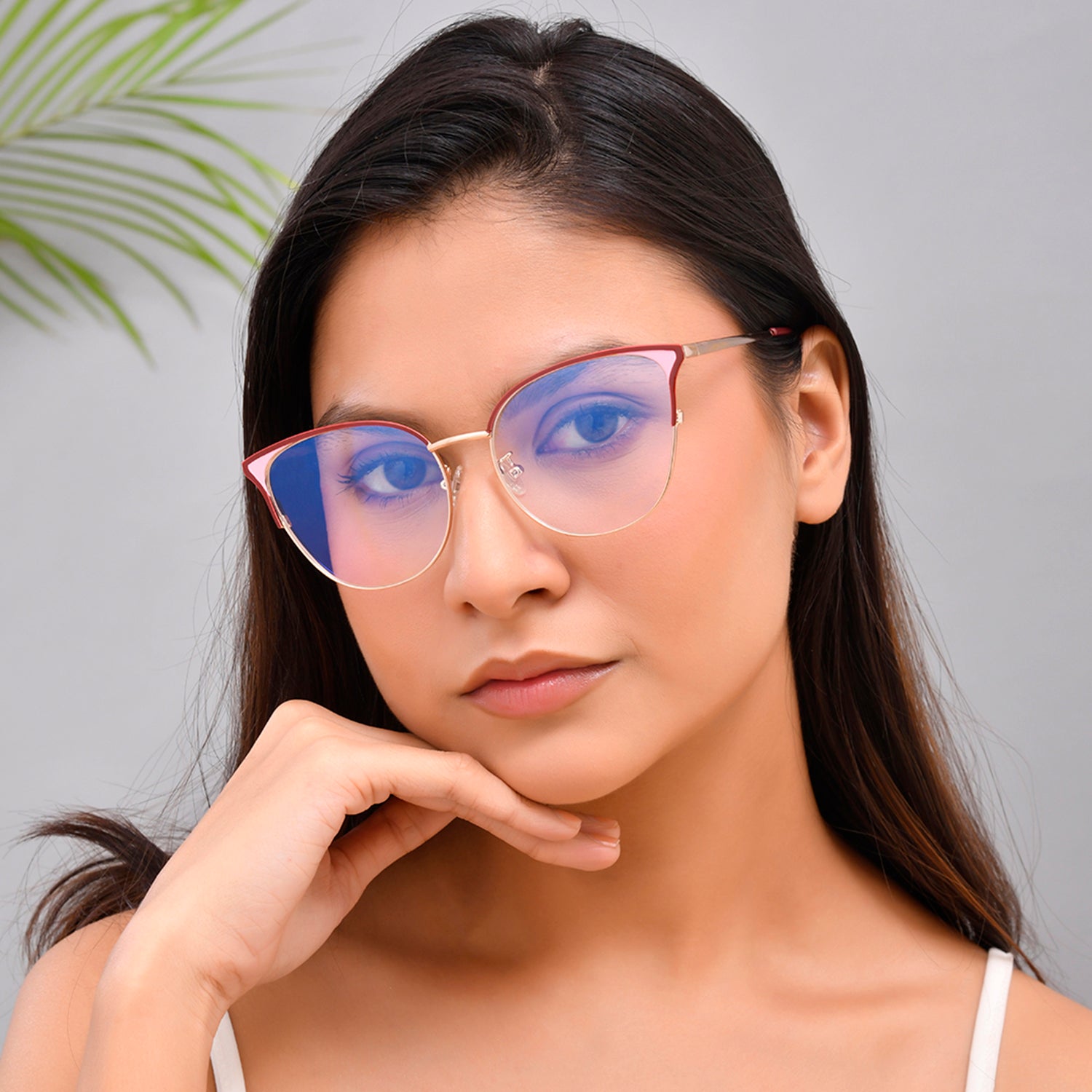 Royal Son Cat Eye Maroon Gold Computer Glasses Women - SF0084-C3