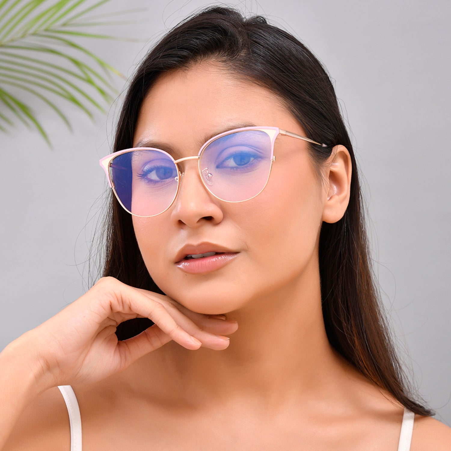 Royal Son Half Rim Pink Gold Anti glare Blue Cut Spectacles Frames Women - SF0084-C4