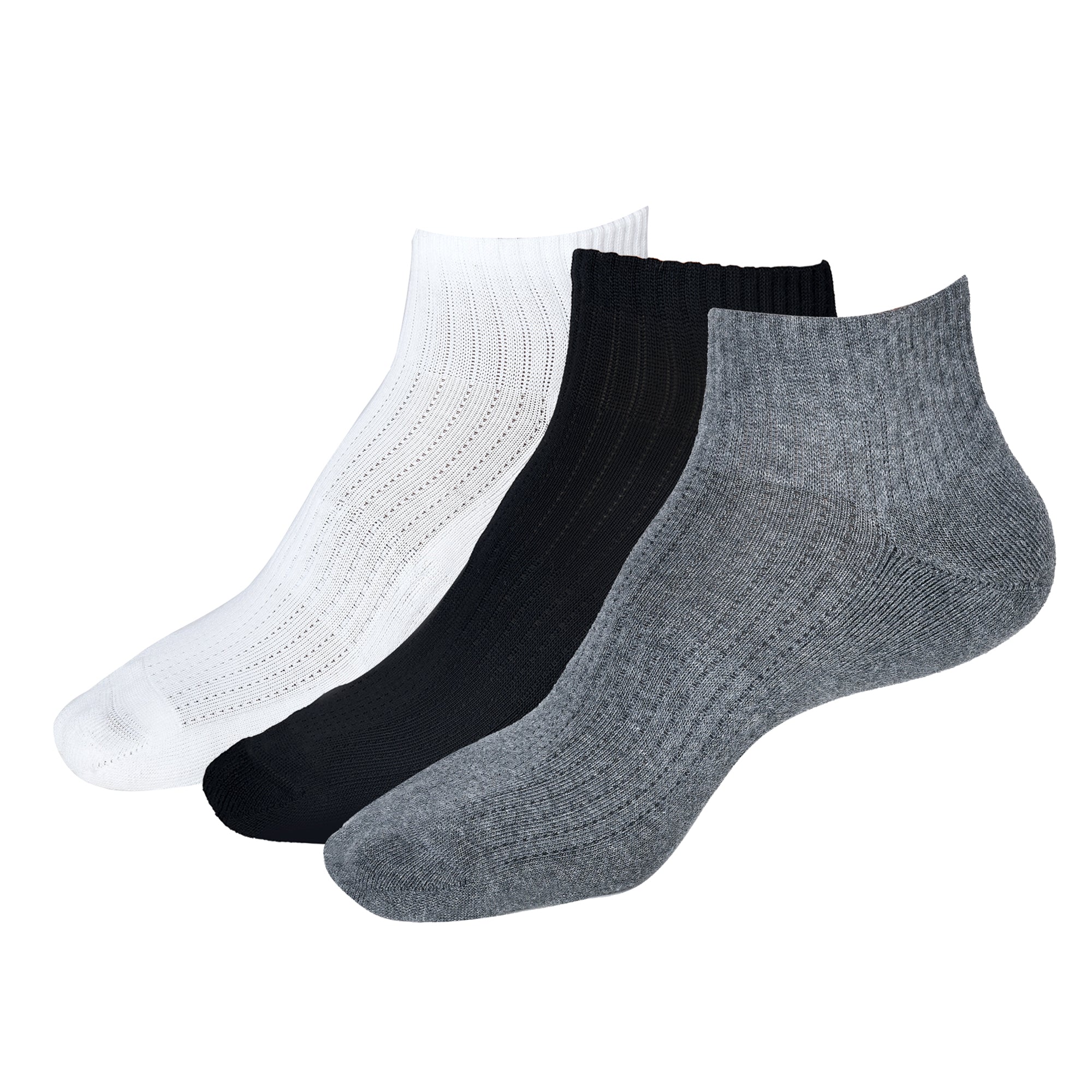 ROYAL SON Men’s Ankle Length Cotton Socks – Breathable Mesh, Cushioned Sole – 3 Pairs - SC105-C1