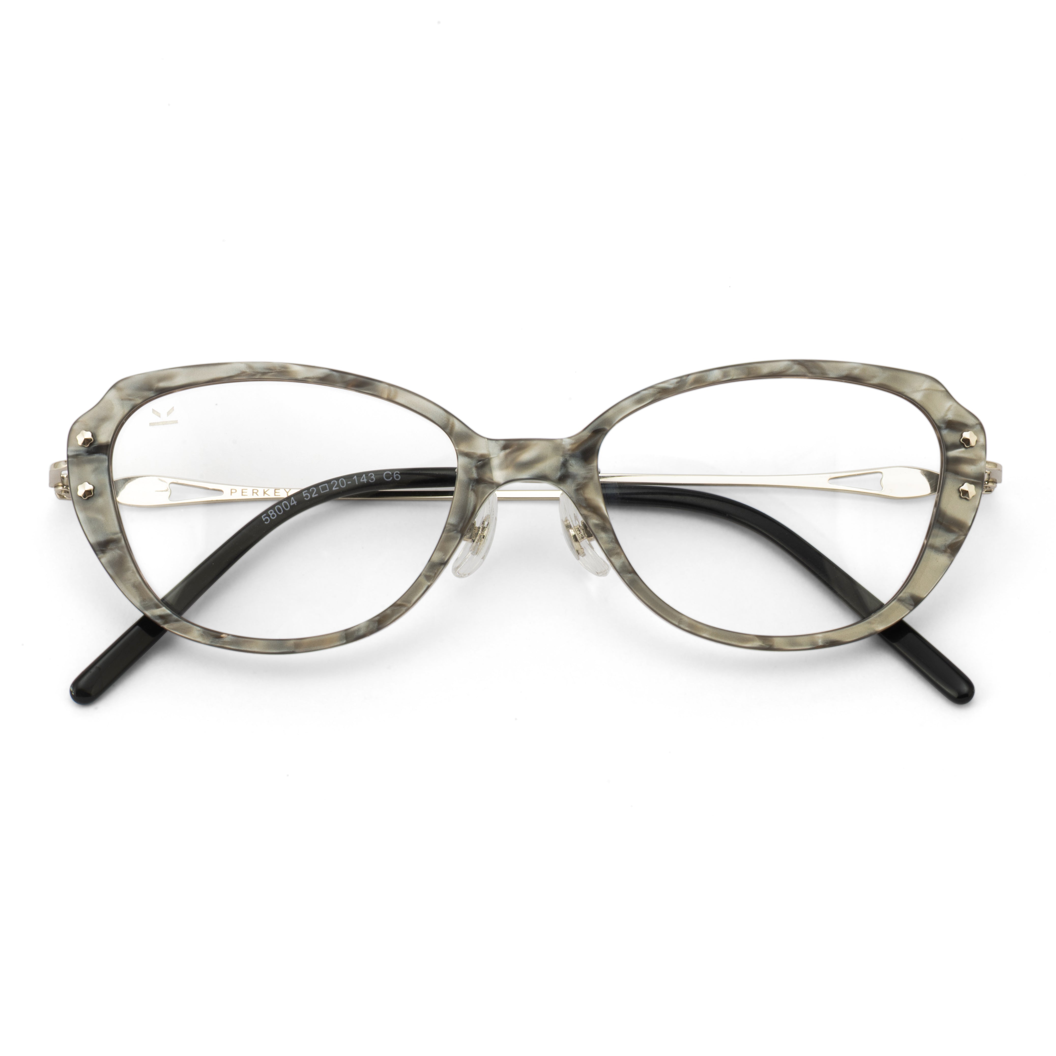 PERKEY Small Full Rim Oval Stone Grey Eyeglass Frame For Women- OPTL0025-C2
