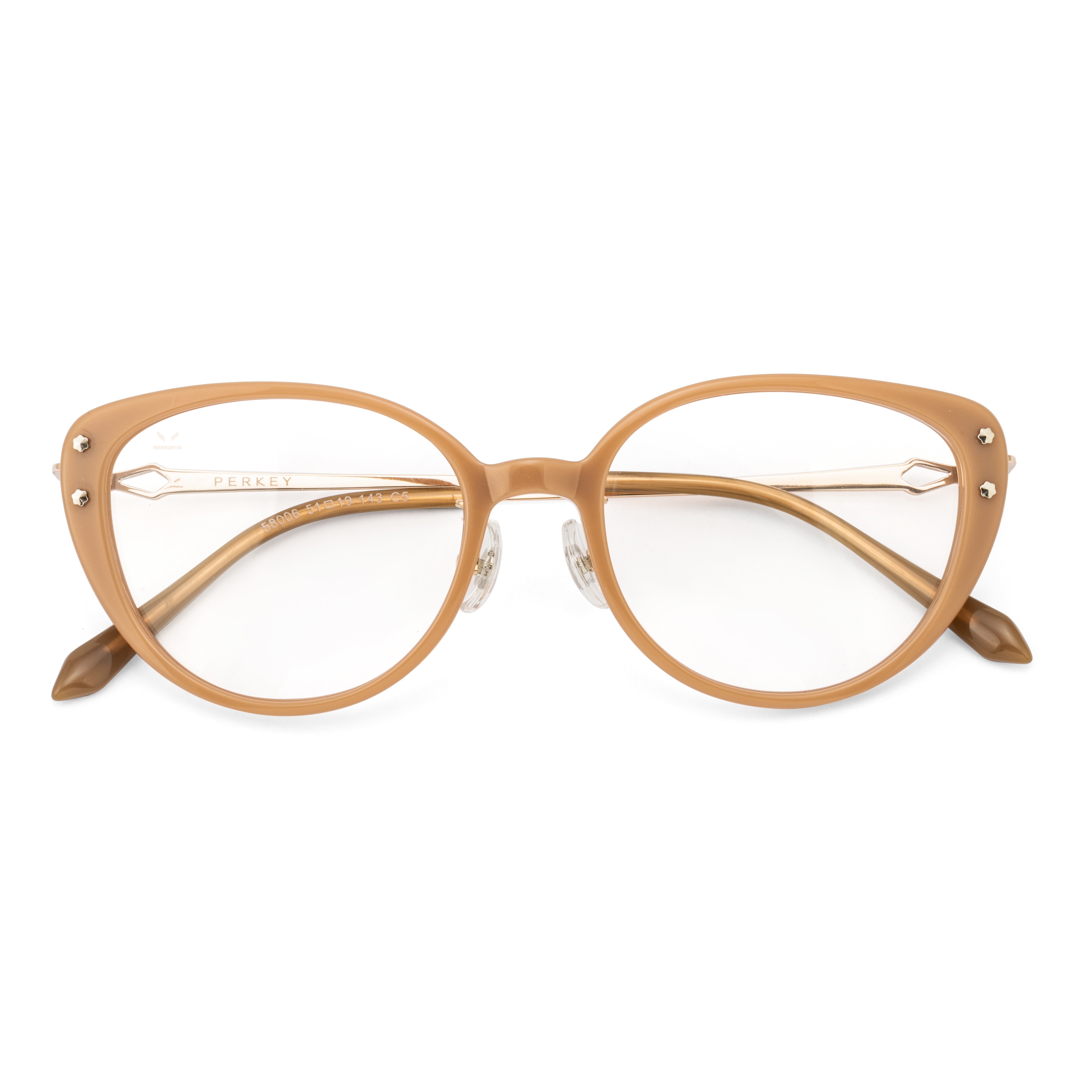 PERKEY Full Rim Cat Eye Gold Brown Spectacle Frame For Women - OPTL0026-C2