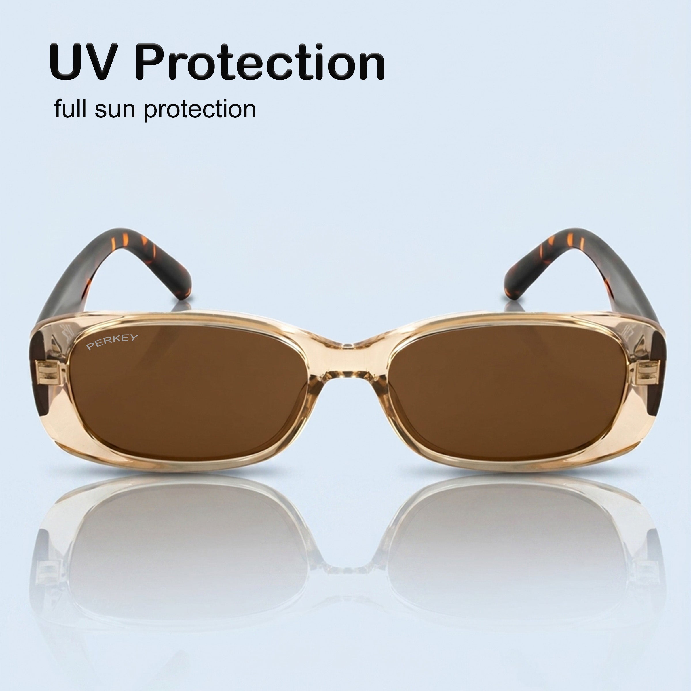 PERKEY Rectangle Brown UV Protected Polarized Stylish Goggles Men Women - PRKY006-C2