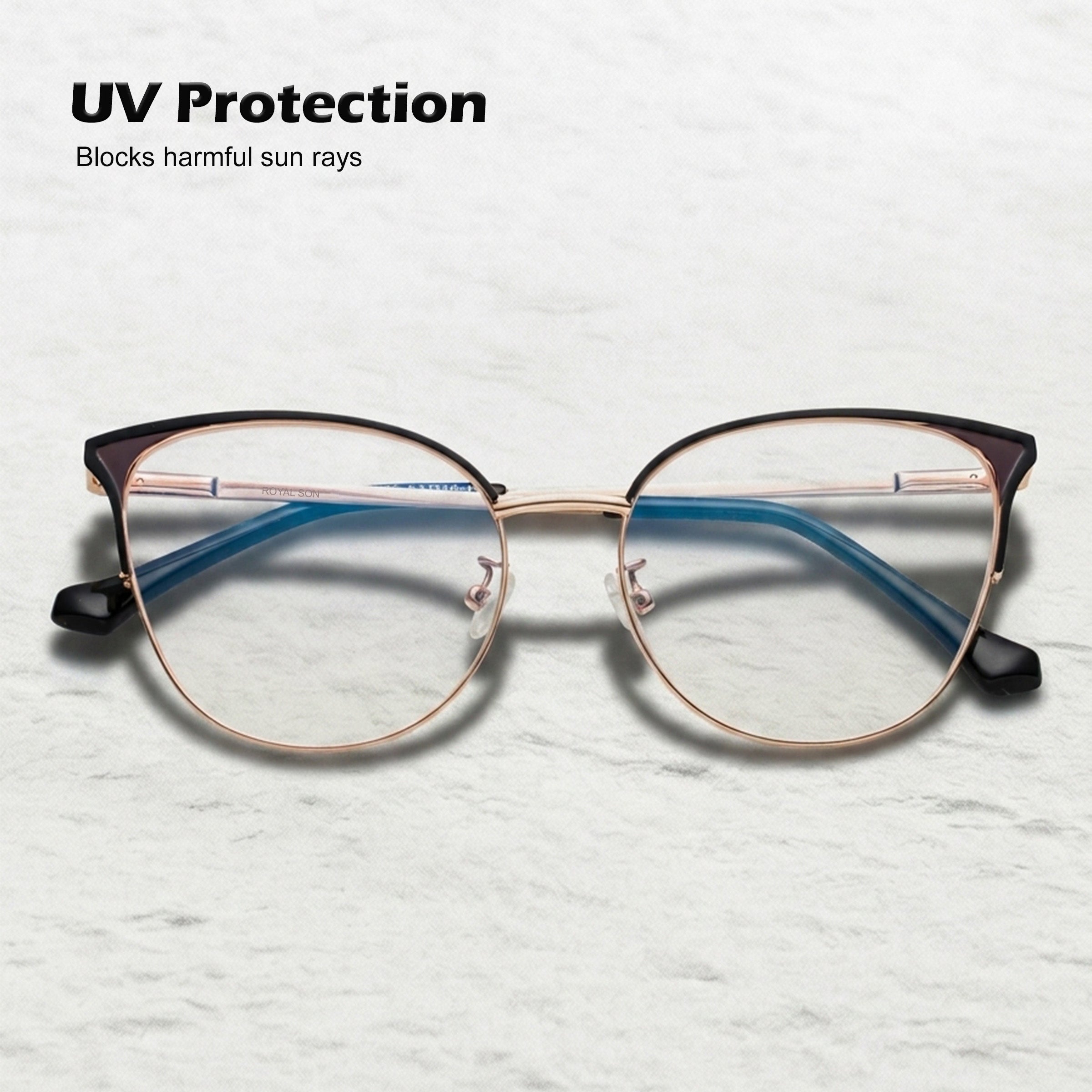 Royal Son Cat Eye Black Gold Spectacles Frames Women - SF0084-C1