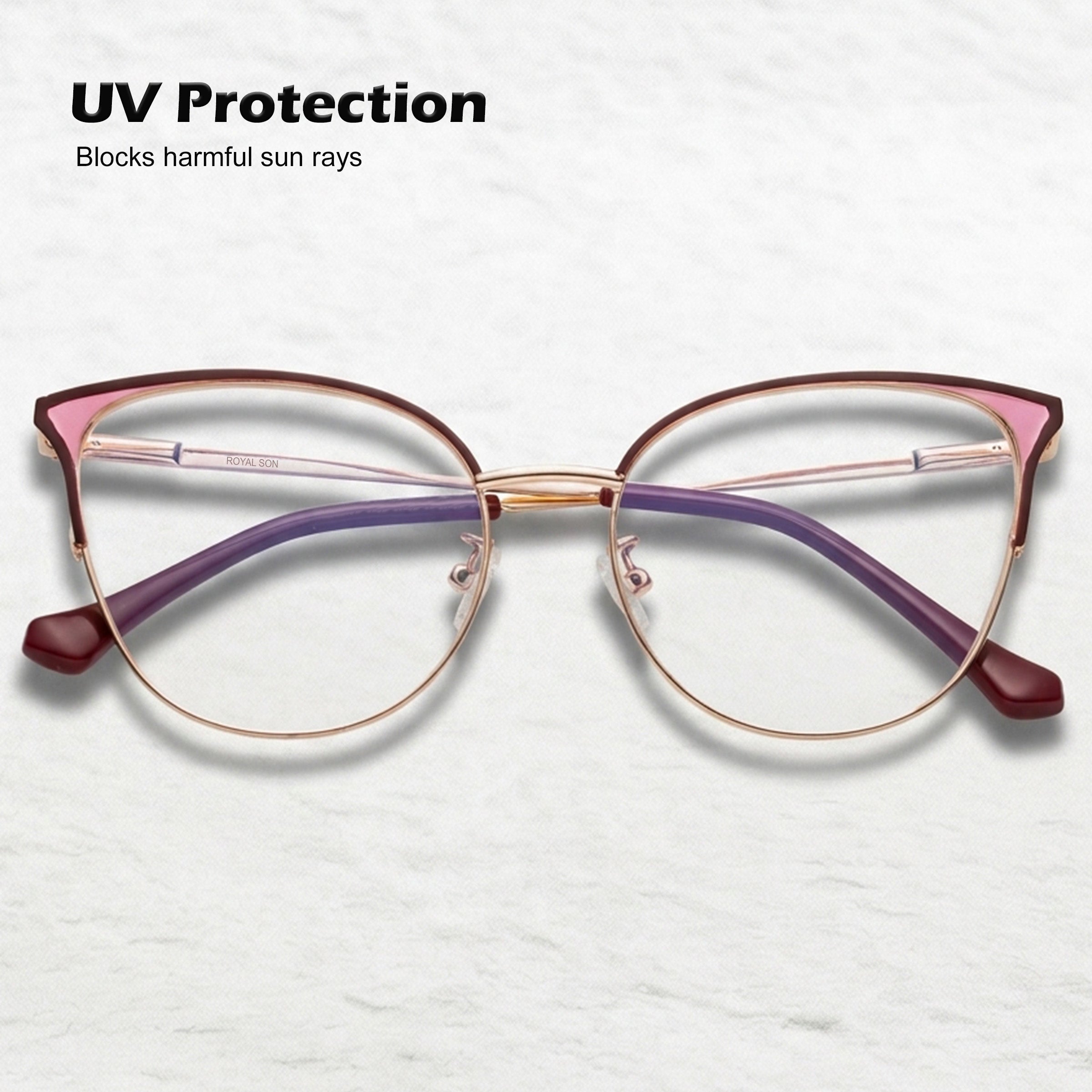 Royal Son Cat Eye Maroon Gold Computer Glasses Women - SF0084-C3