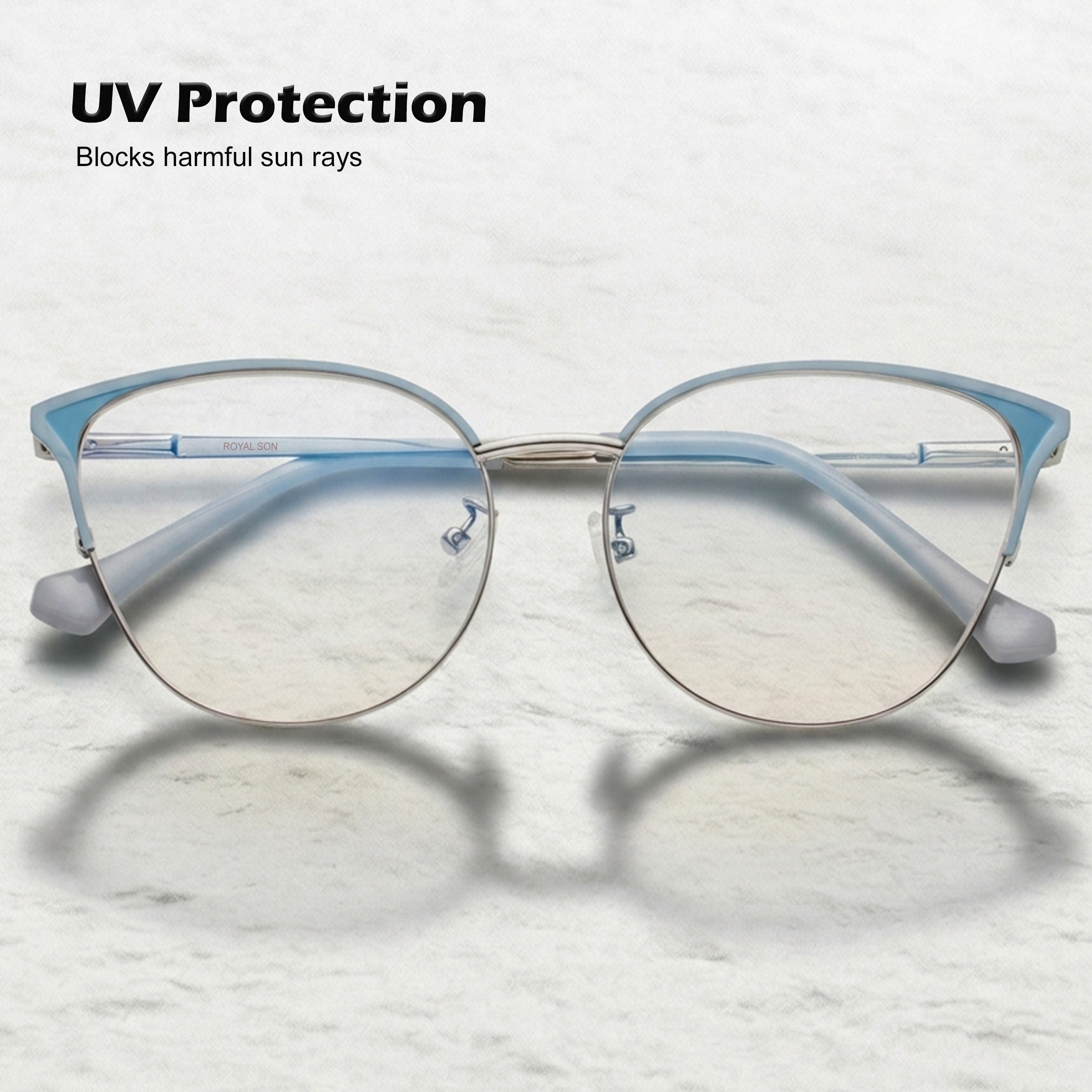 Royal Son Full Rim Grey Silver Blue Cut Anti glare Eye Protection Specs Women - SF0084-C2 - SF0084-C2