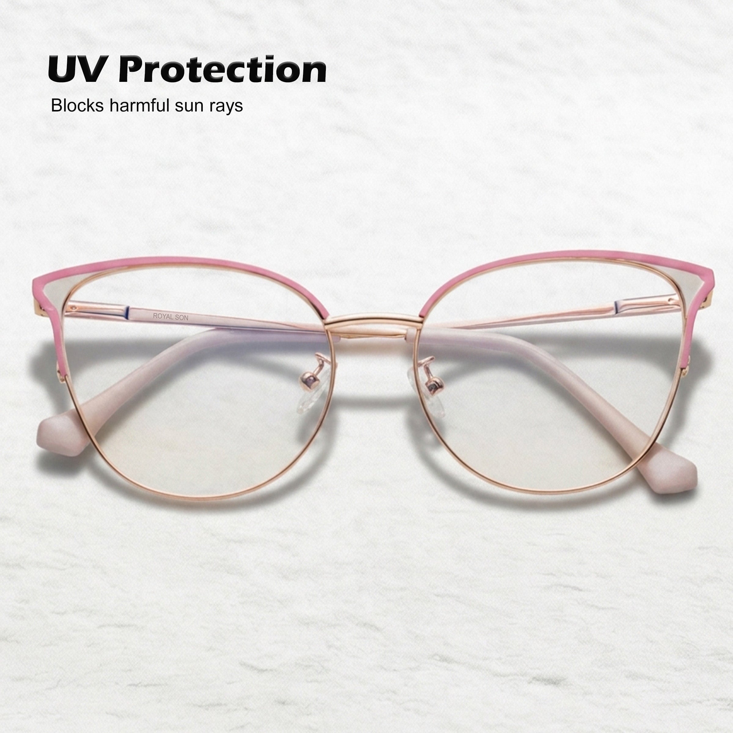 Royal Son Half Rim Pink Gold Anti glare Blue Cut Spectacles Frames Women - SF0084-C4