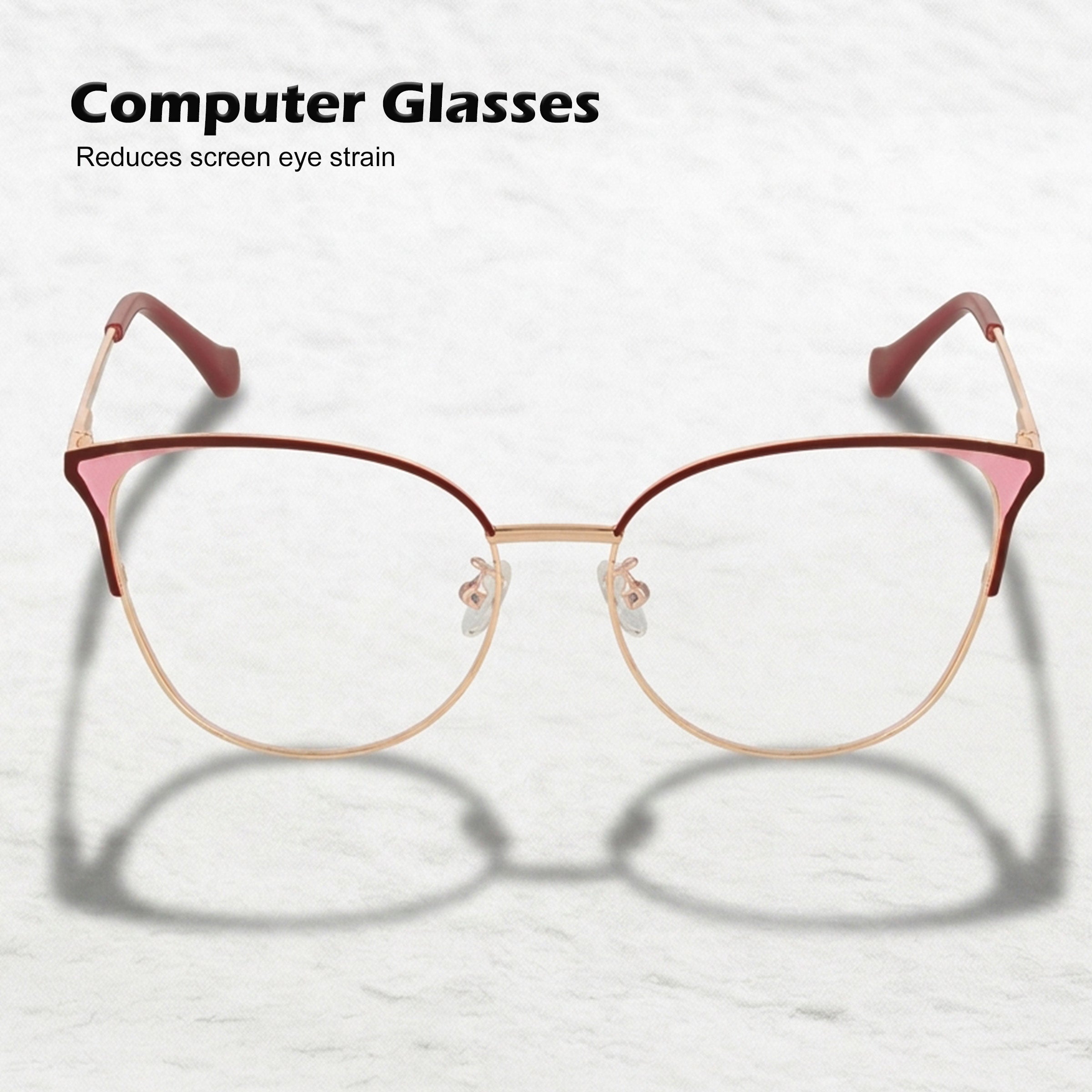 Royal Son Cat Eye Maroon Gold Computer Glasses Women - SF0084-C3