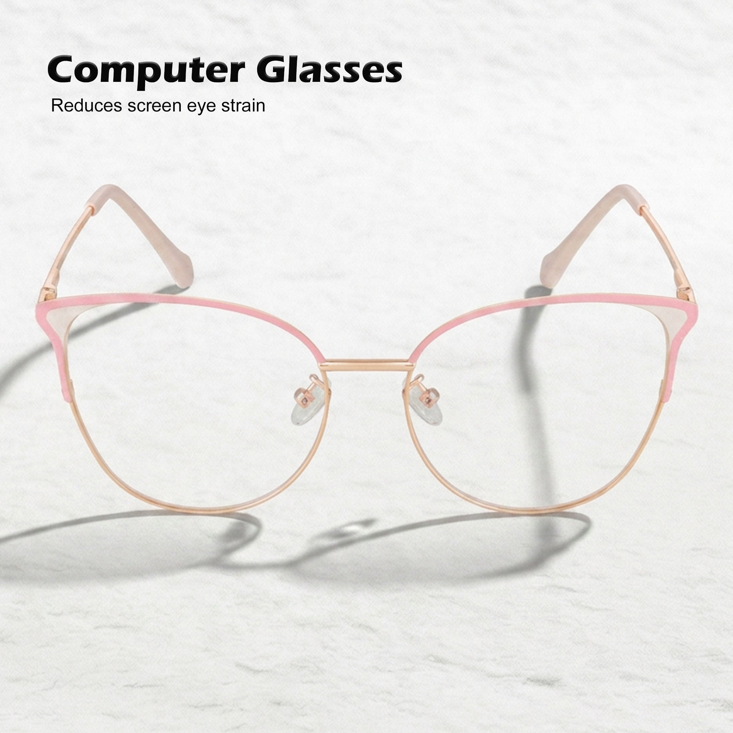 Royal Son Half Rim Pink Gold Anti glare Blue Cut Spectacles Frames Women - SF0084-C4