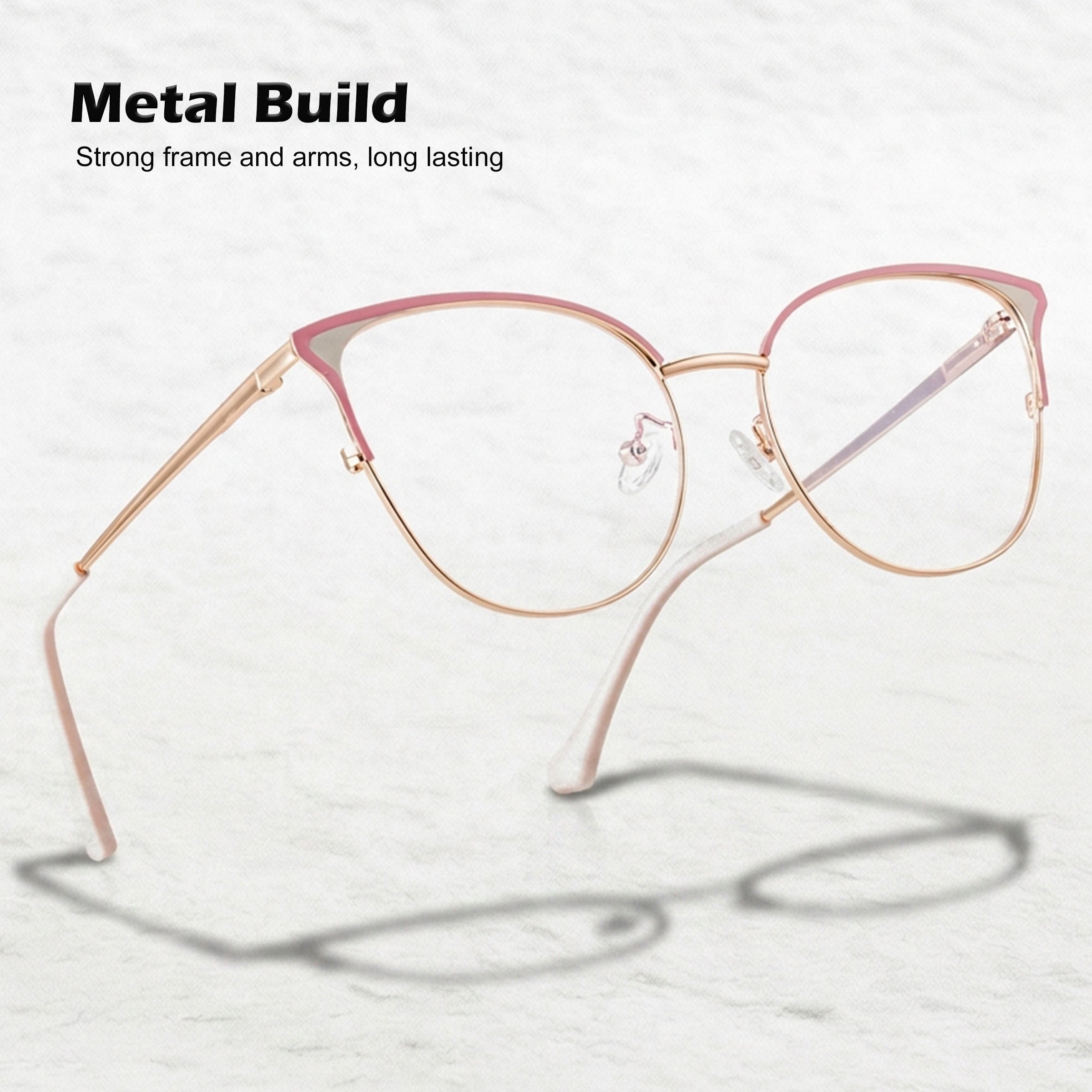 Royal Son Half Rim Pink Gold Anti glare Blue Cut Spectacles Frames Women - SF0084-C4