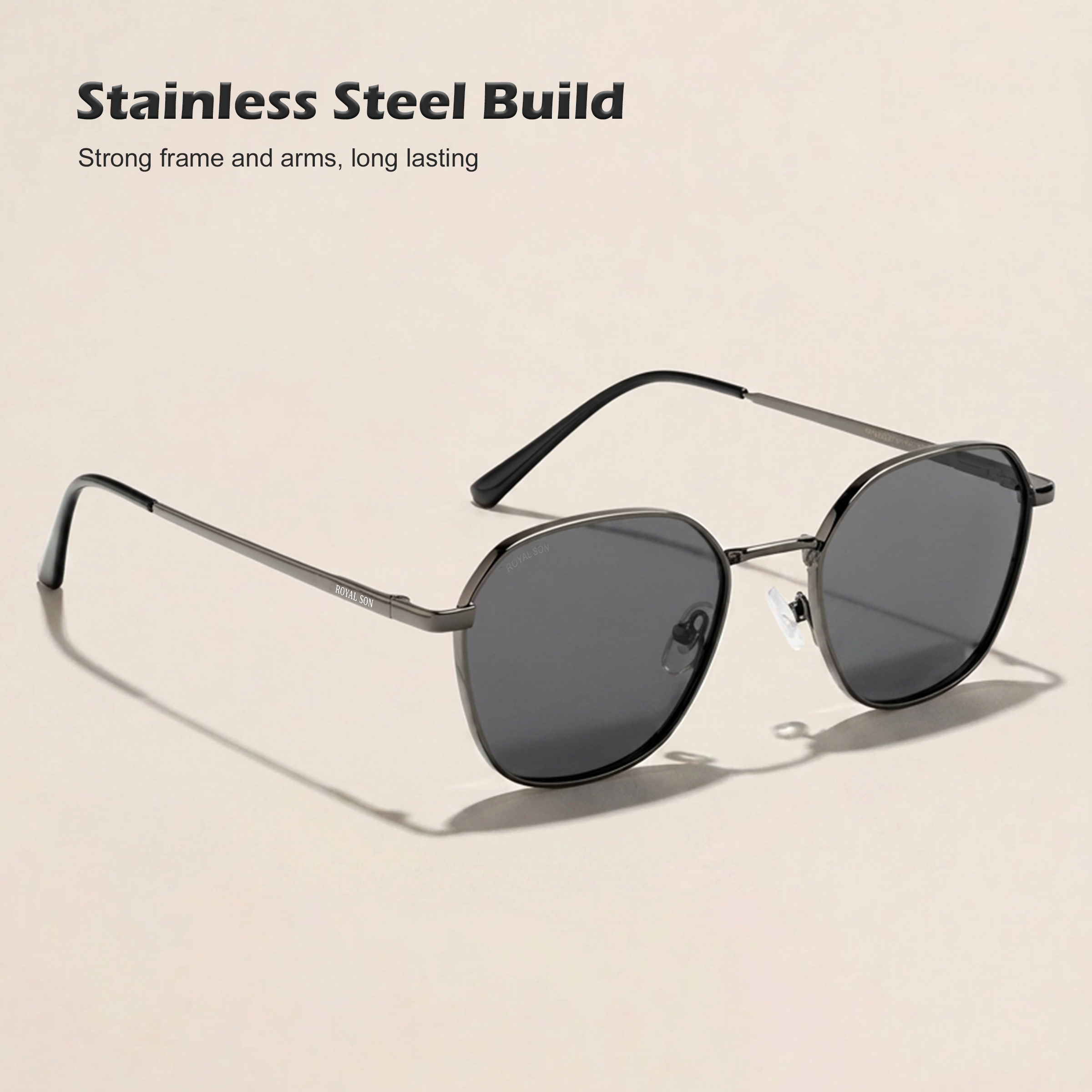 ROYAL SON Stylish Square Polarized Sunglasses with UV Protection For Men and Women - SG-RS6060-C1