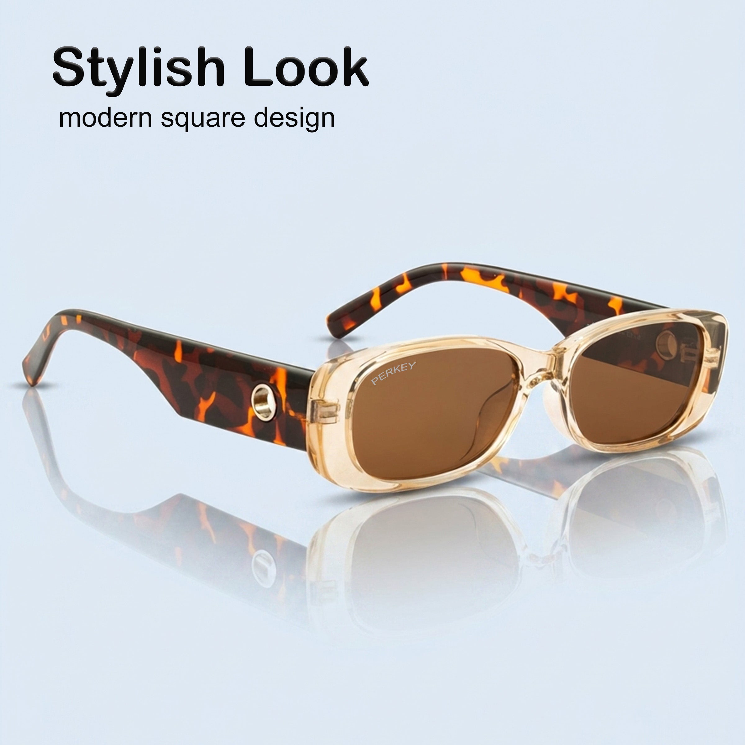 PERKEY Rectangle Brown UV Protected Polarized Stylish Goggles Men Women - PRKY006-C2