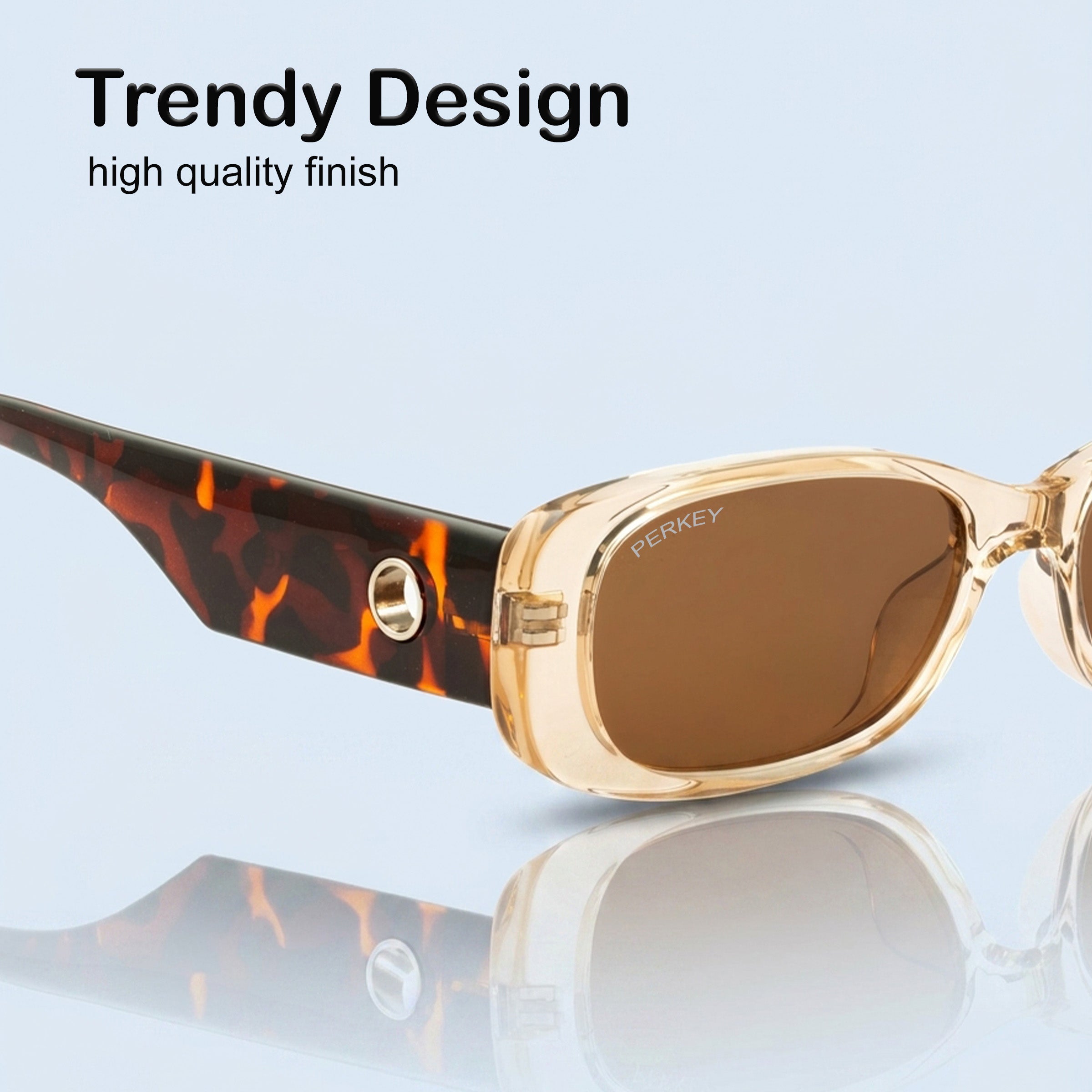 PERKEY Rectangle Brown UV Protected Polarized Stylish Goggles Men Women - PRKY006-C2