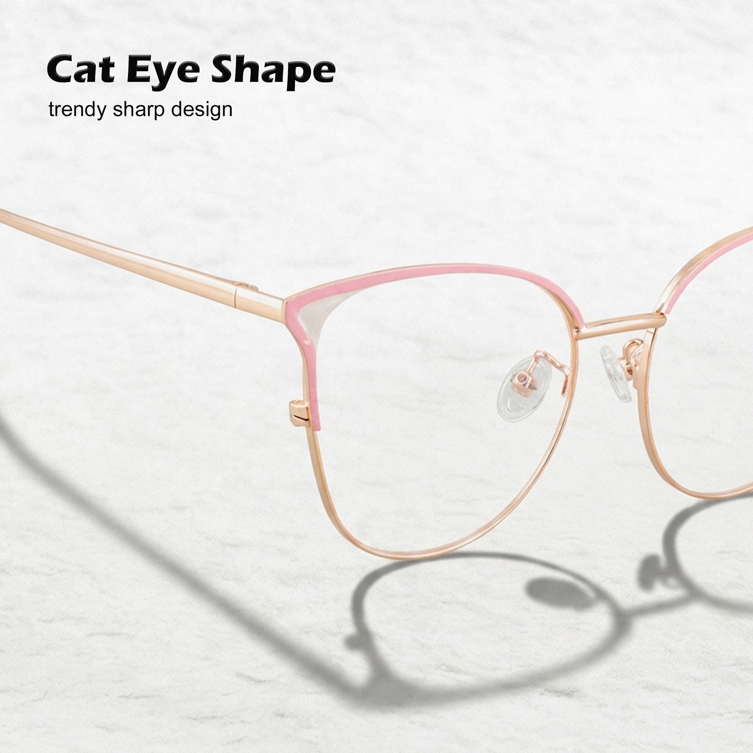 Royal Son Half Rim Pink Gold Anti glare Blue Cut Spectacles Frames Women - SF0084-C4