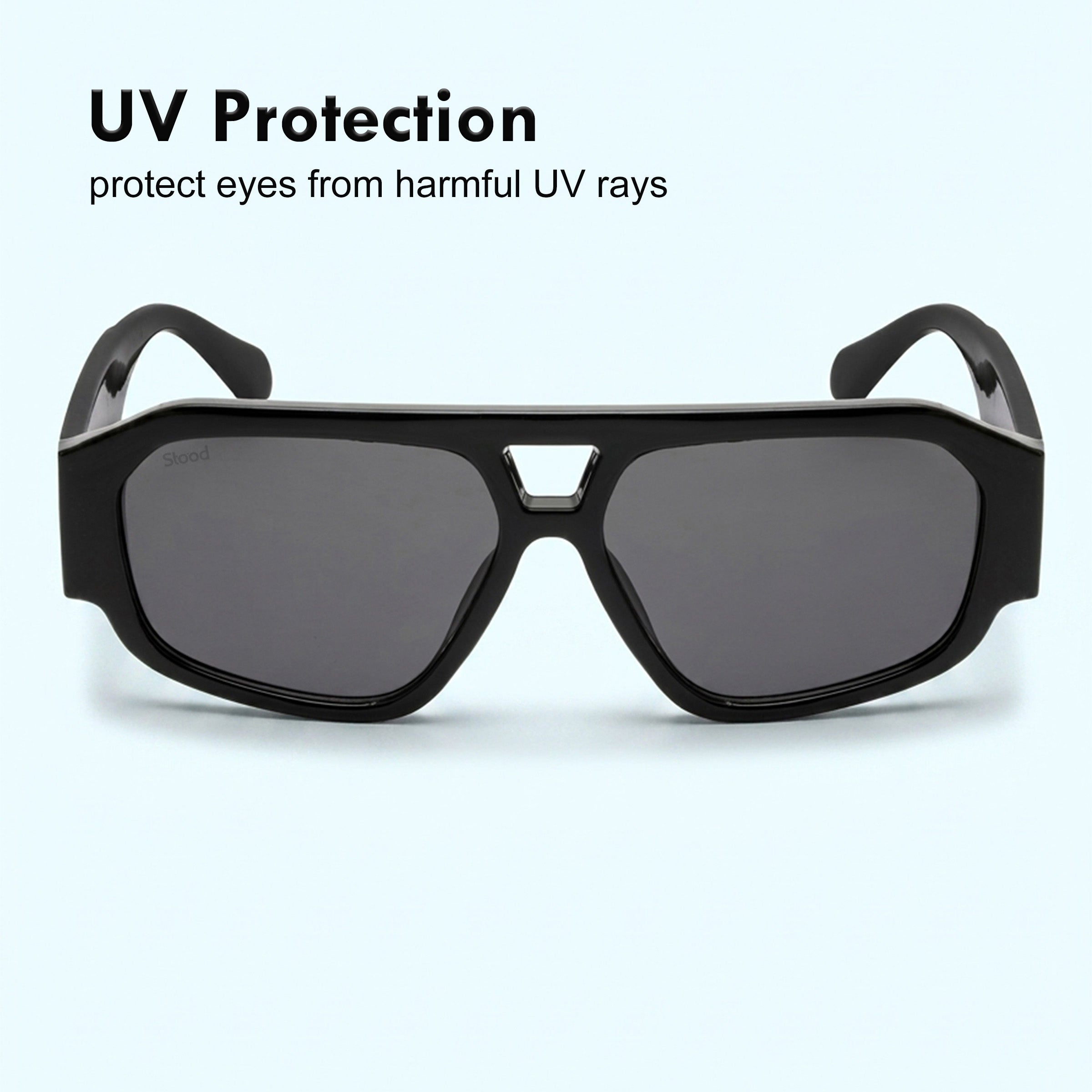 Stood Polygon UV Protected Black Sunglasses For Men & Women - SG-STD0036-C1